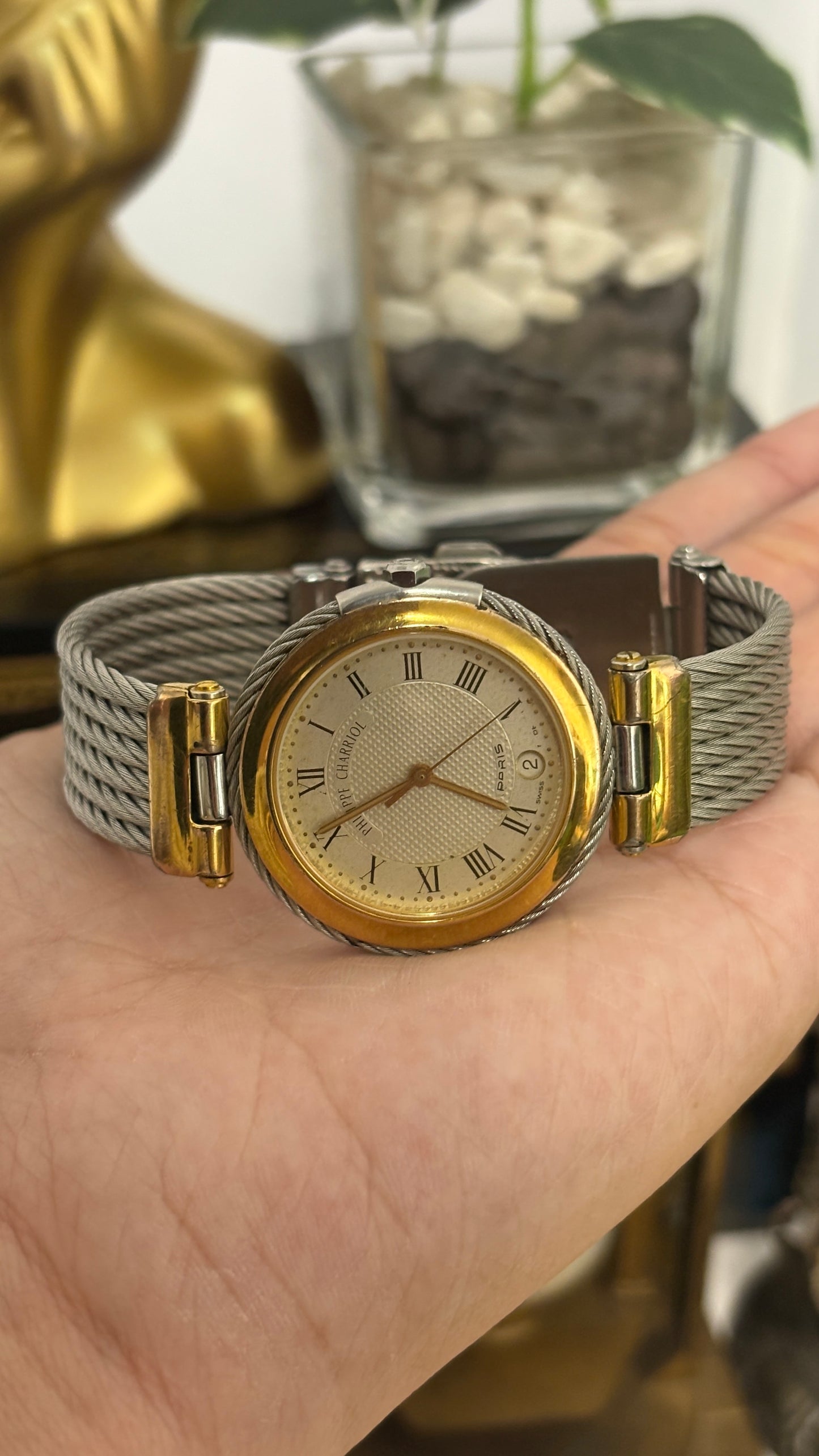 Rare Vintage Philippe Charriol Swiss Roman Dial Bangle Watch in Two-Tone Quartz
