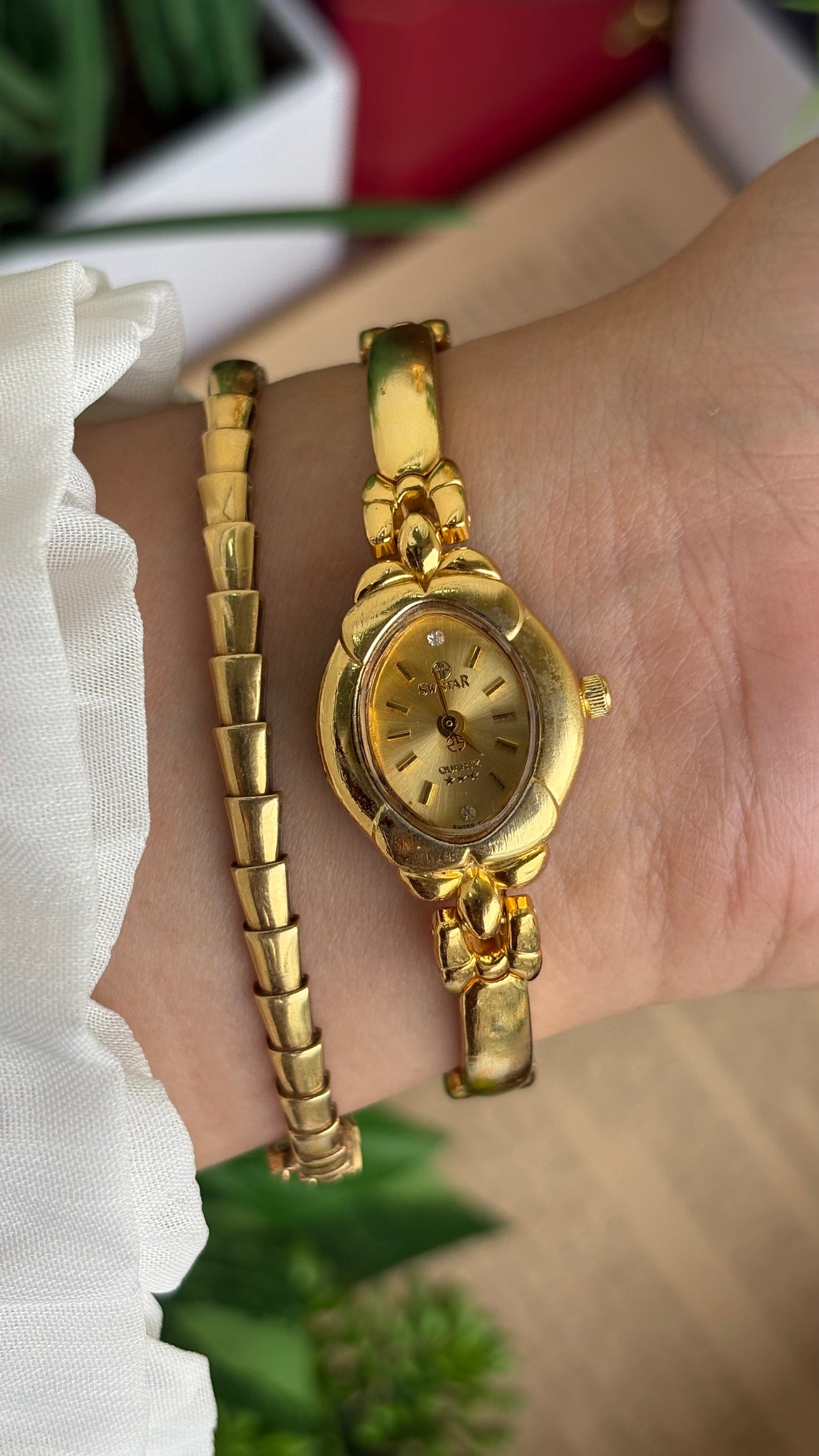 Vintage Coquette Swistar Swiss Watch in Gold Tone 22K Gold Electroplated