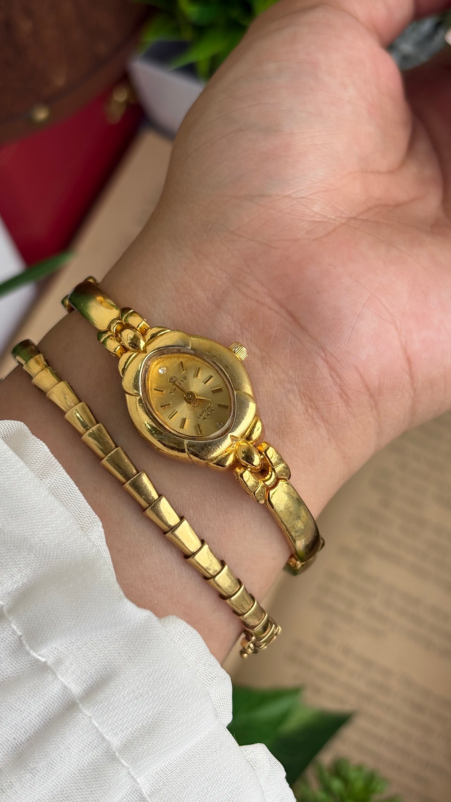 Vintage Coquette Swistar Swiss Watch in Gold Tone 22K Gold Electroplated