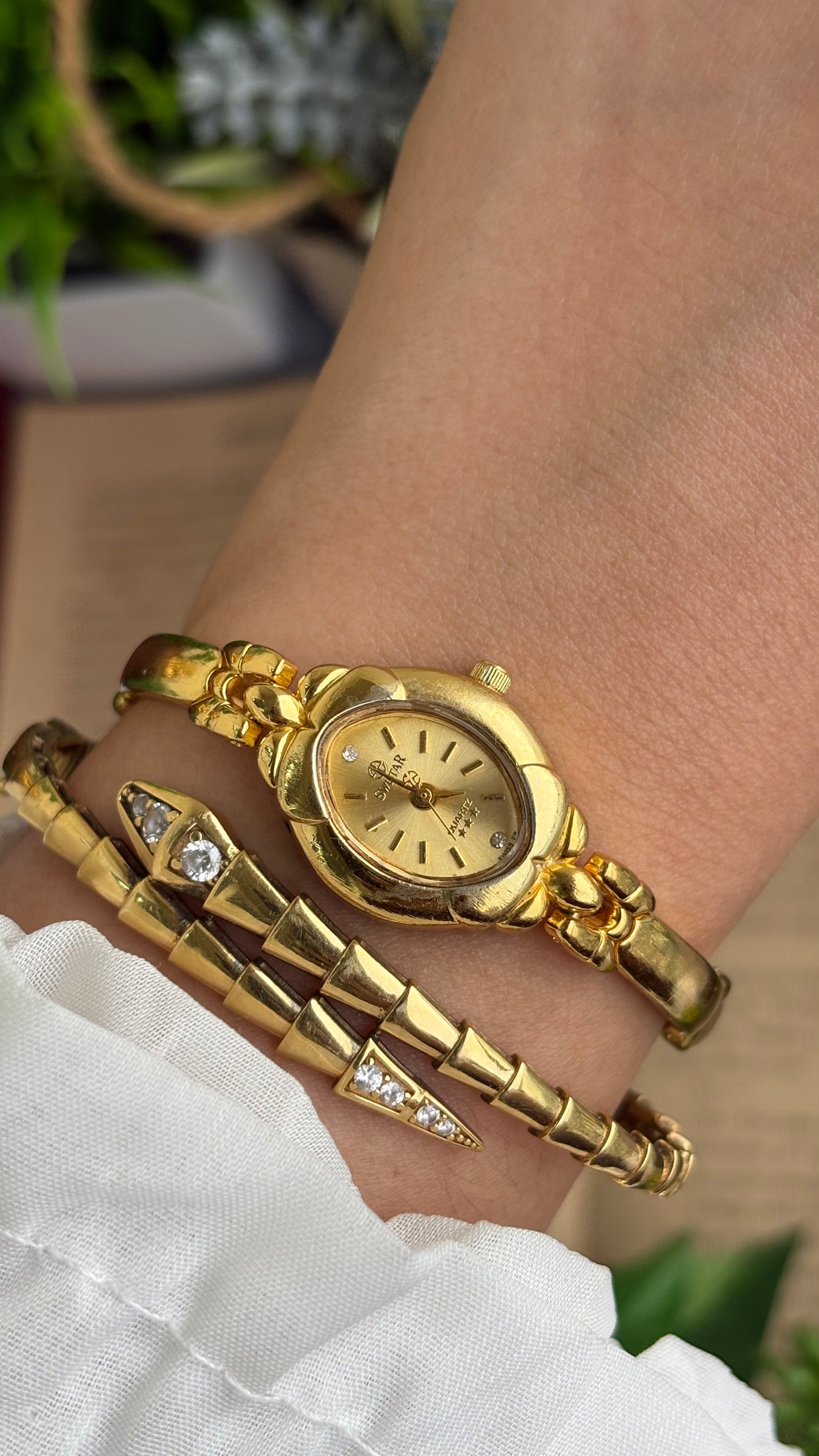 Vintage Coquette Swistar Swiss Watch in Gold Tone 22K Gold Electroplated