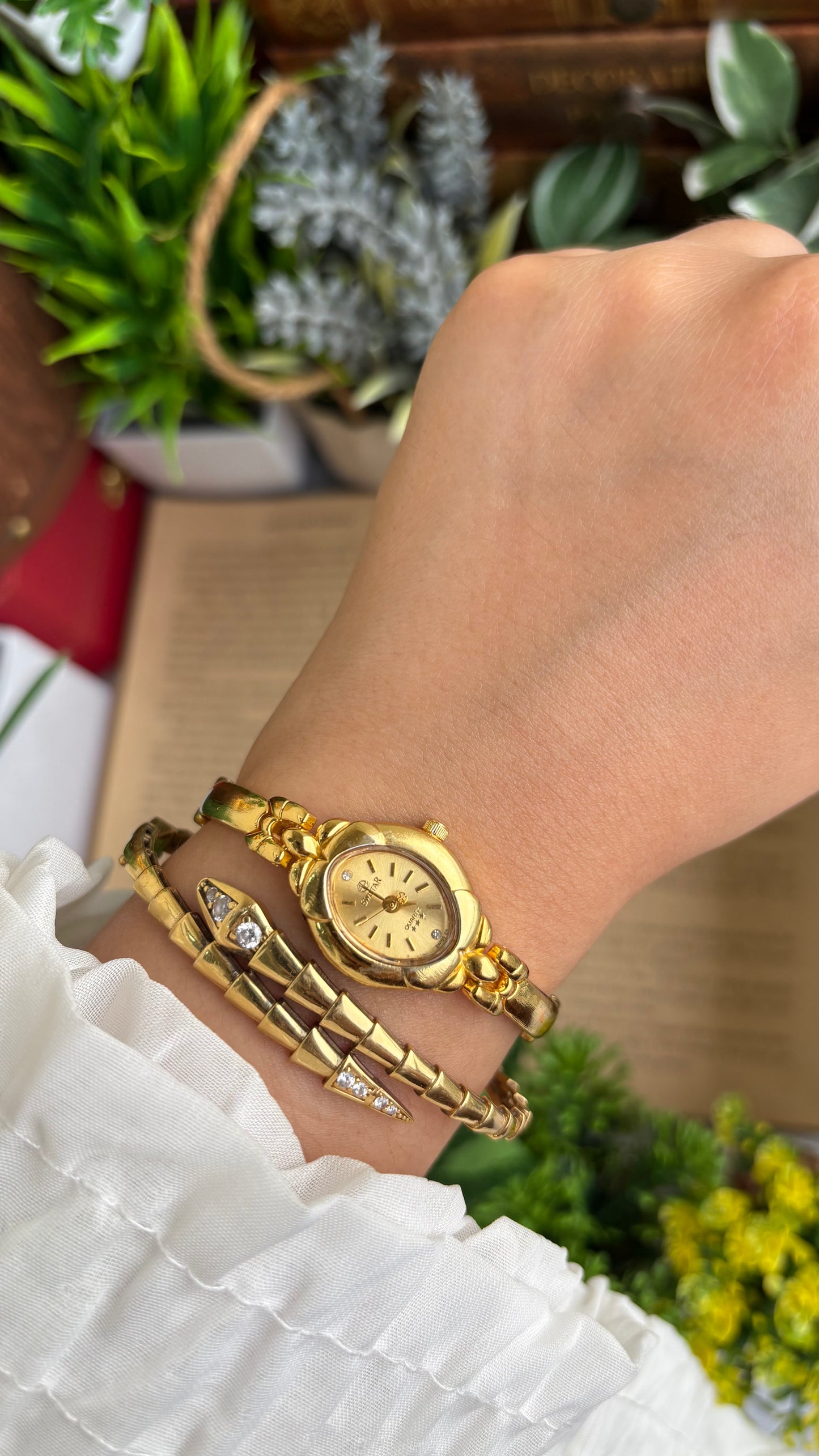Vintage Coquette Swistar Swiss Watch in Gold Tone 22K Gold Electroplated
