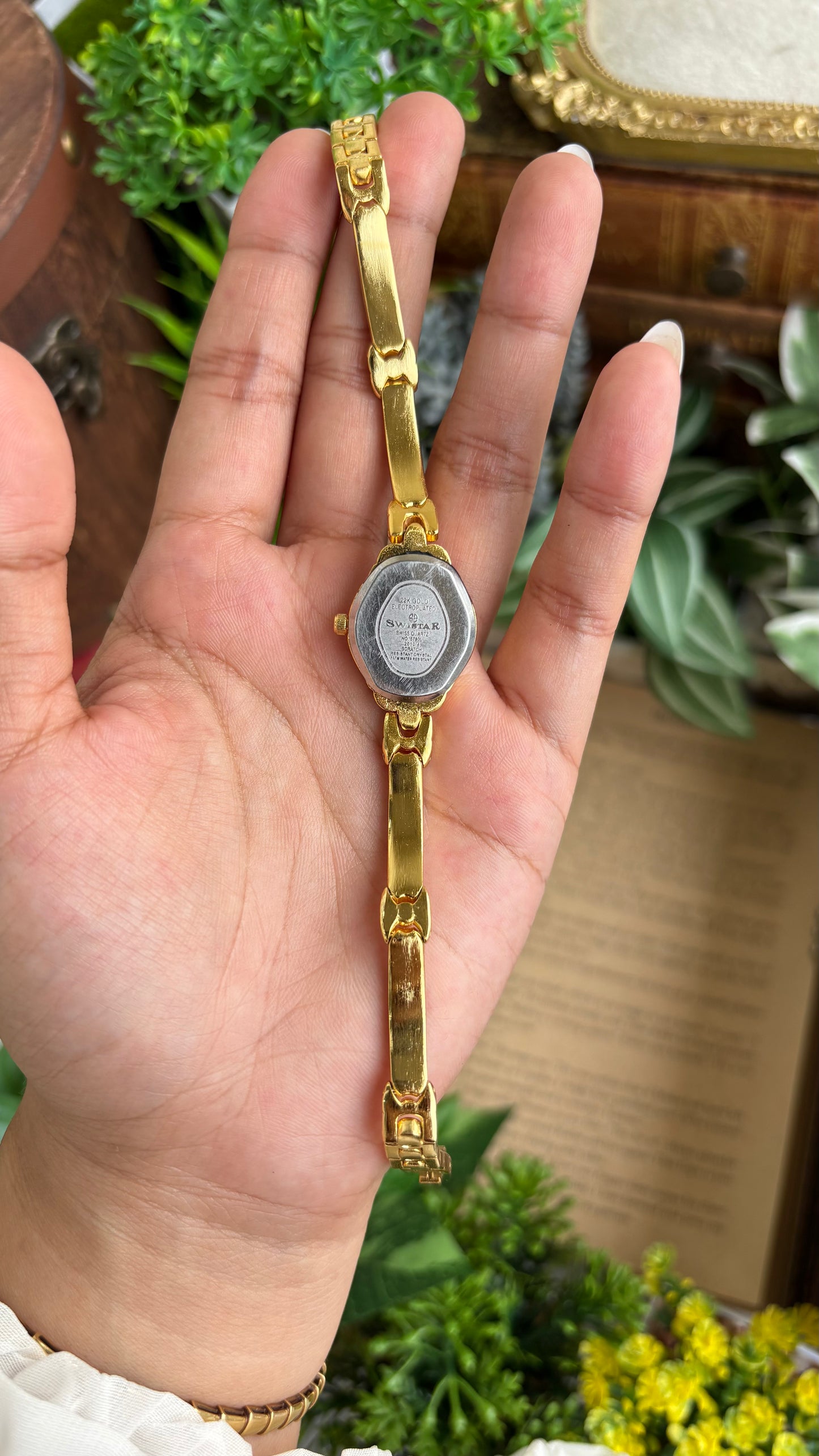 Vintage Coquette Swistar Swiss Watch in Gold Tone 22K Gold Electroplated