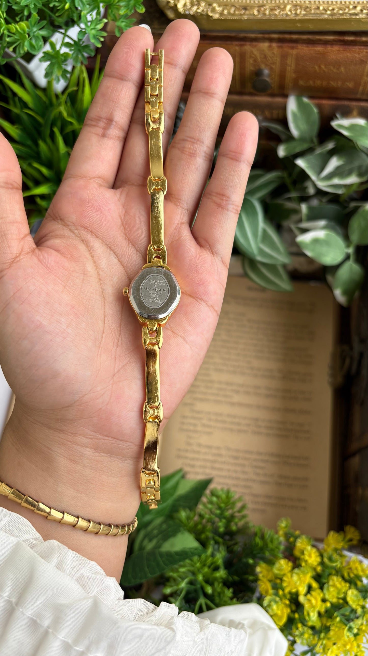 Vintage Coquette Swistar Swiss Watch in Gold Tone 22K Gold Electroplated