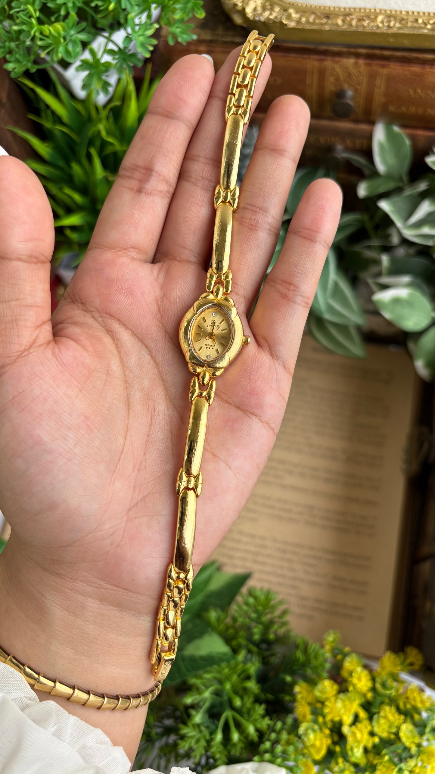 Vintage Coquette Swistar Swiss Watch in Gold Tone 22K Gold Electroplated