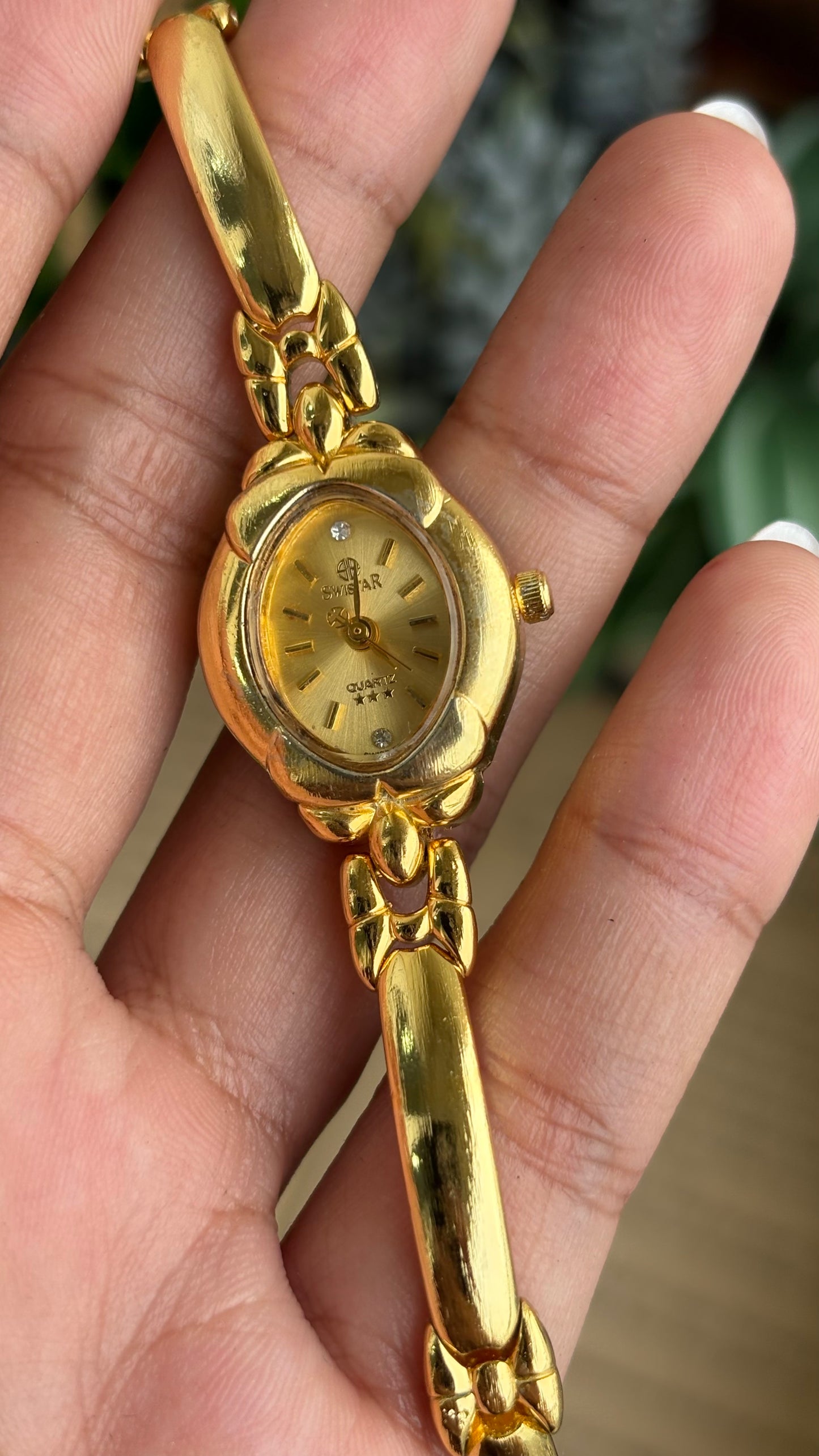 Vintage Coquette Swistar Swiss Watch in Gold Tone 22K Gold Electroplated