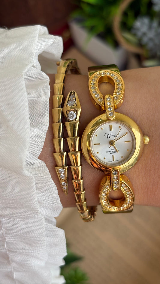 Vintage Wrangler Bejeweled Watch in Gold Tone
