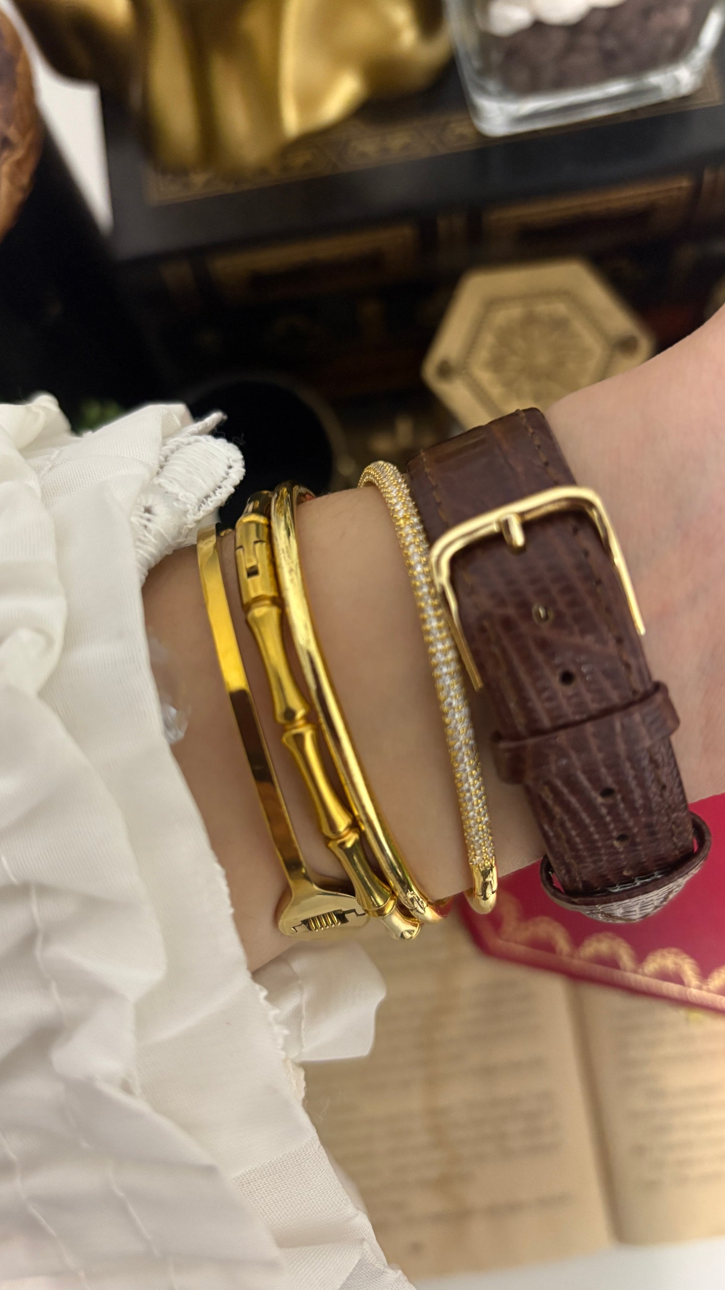 Rare Vintage 1977 Must de Cartier Tank Vermeil Cabochon Crown Watch in Gold Tone Dark Brown Leather Strap Quartz