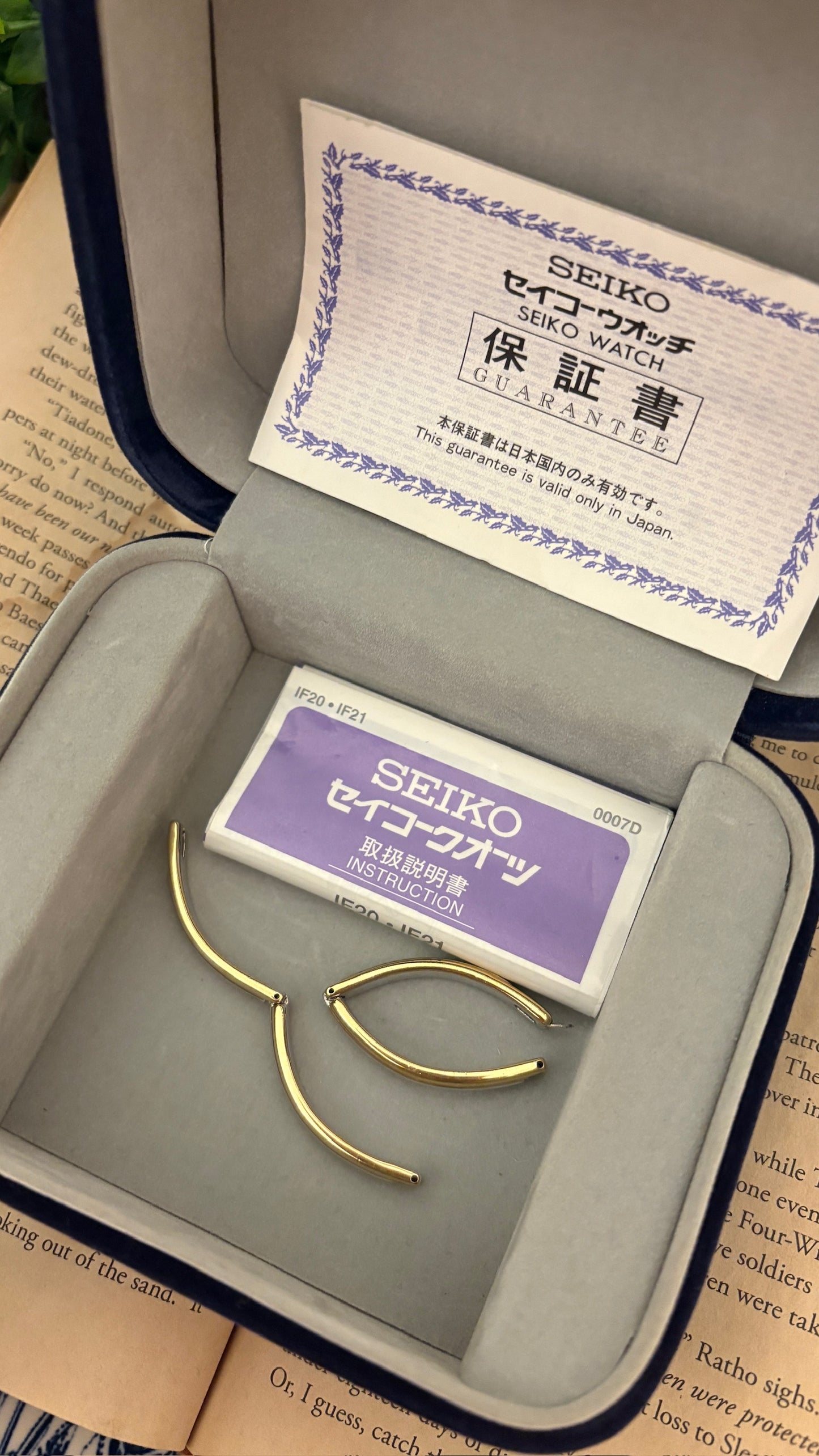 Extremely Rare Boxed Dainty Vintage Seiko Rose Quartz and Aquamarine Accent Bangle Watch in Two-Tone Quartz