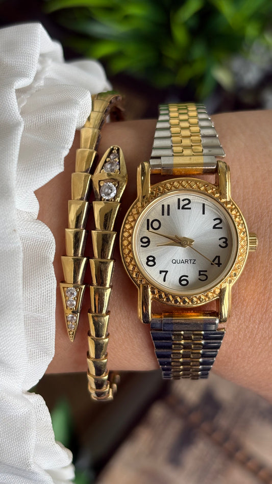Vintage Watch in Two-Tone Stretch Band
