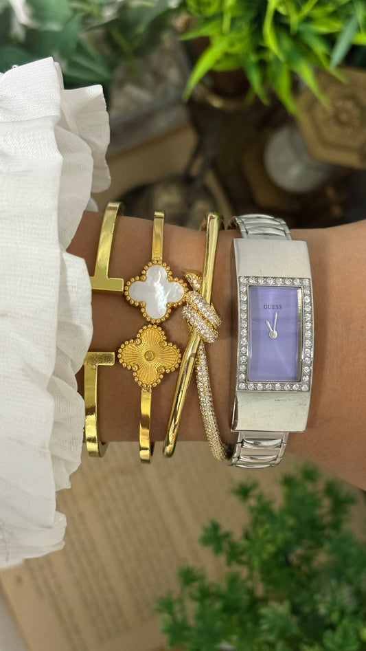 Vintage Guess Purple Dial Expandable Band Watch in Silver Tone Quartz