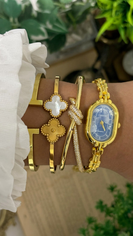Vintage Chiste Blue Mother of Pearl Dial Watch in Gold Tone Quartz