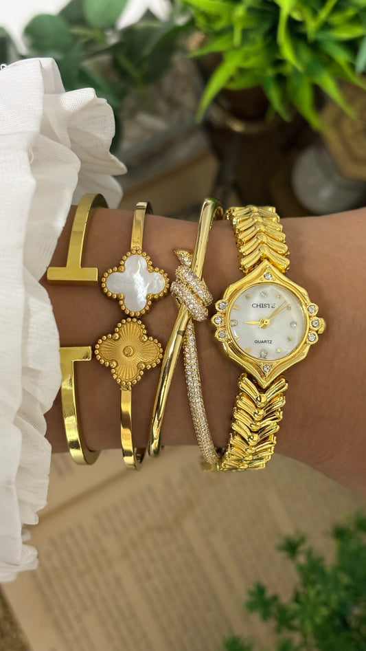 Vintage Chiste Mother of Pearl Dial Chevron Watch in Gold Tone Quartz