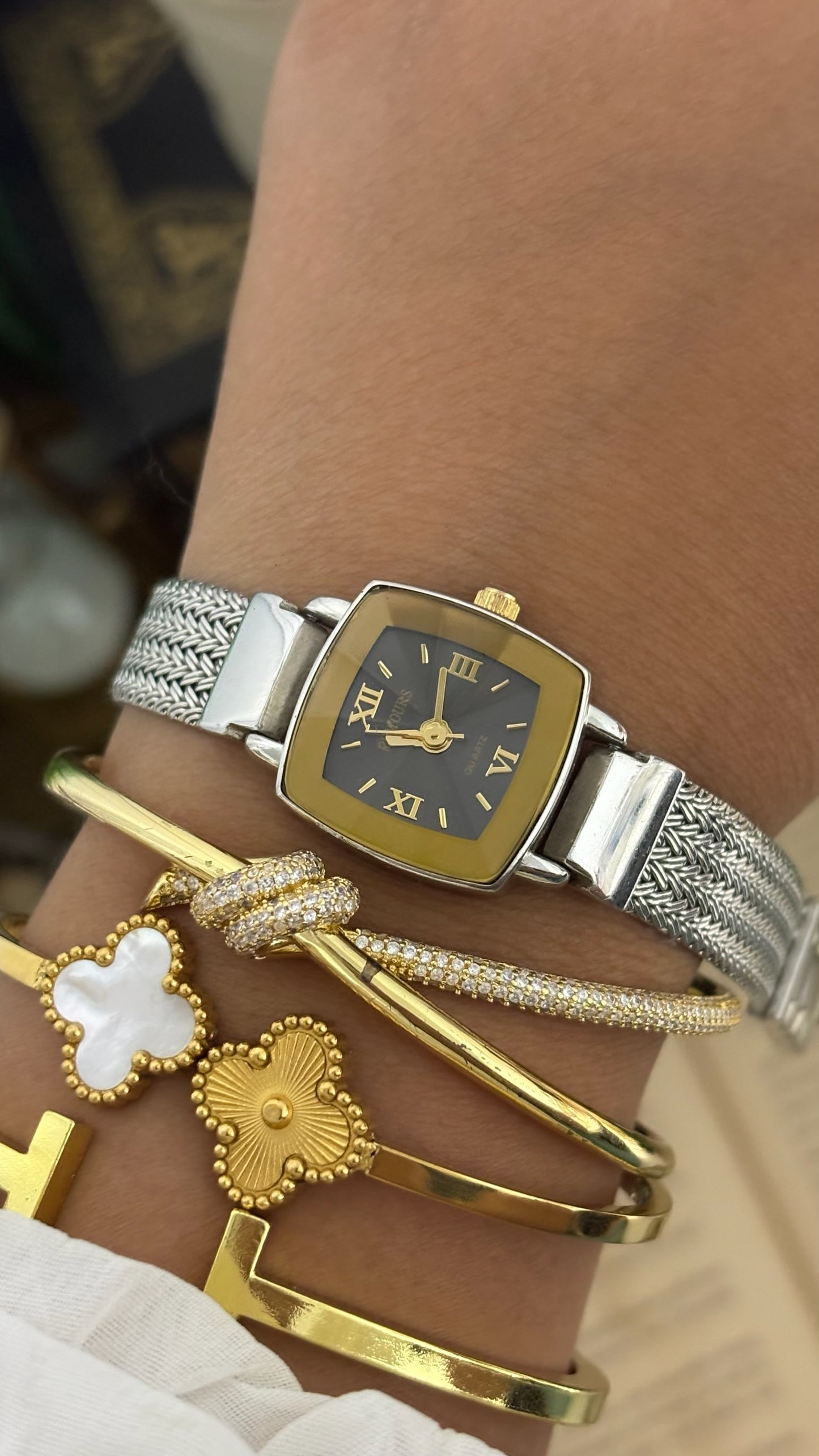 Vintage Rumours Mini Tank Mesh Bracelet Watch in Silver Tone Quartz