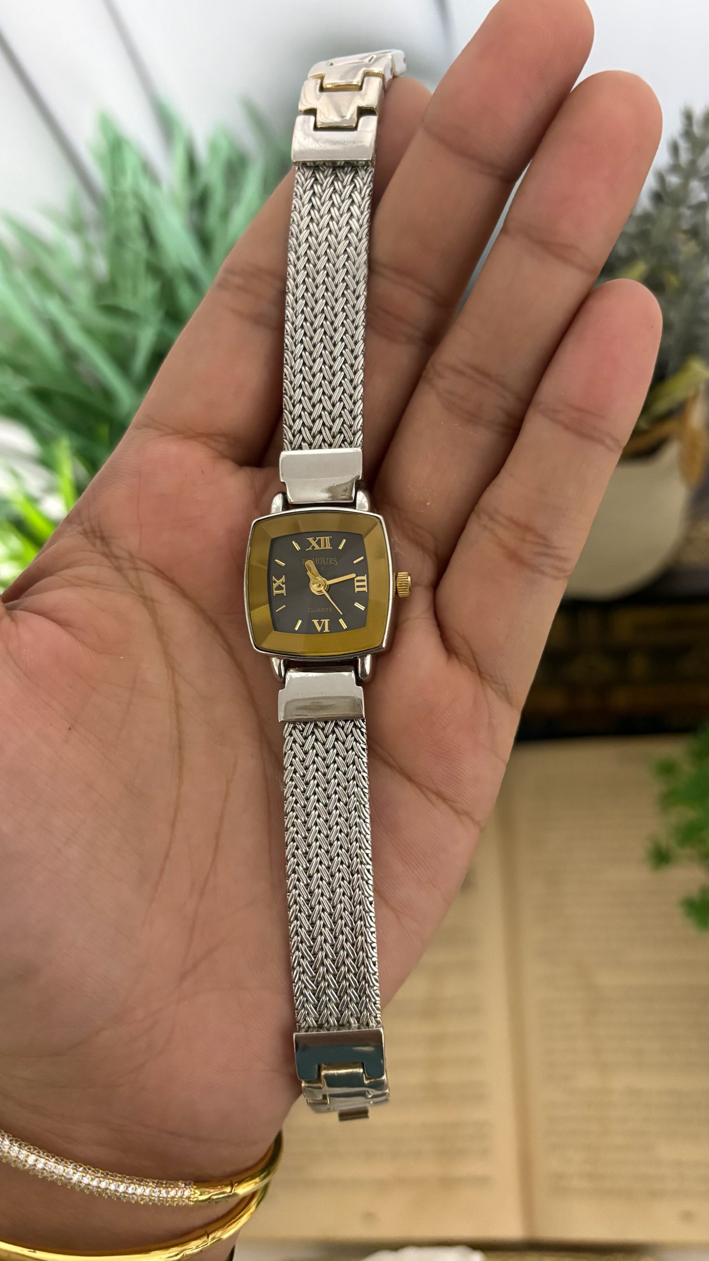 Vintage Rumours Mini Tank Mesh Bracelet Watch in Silver Tone Quartz