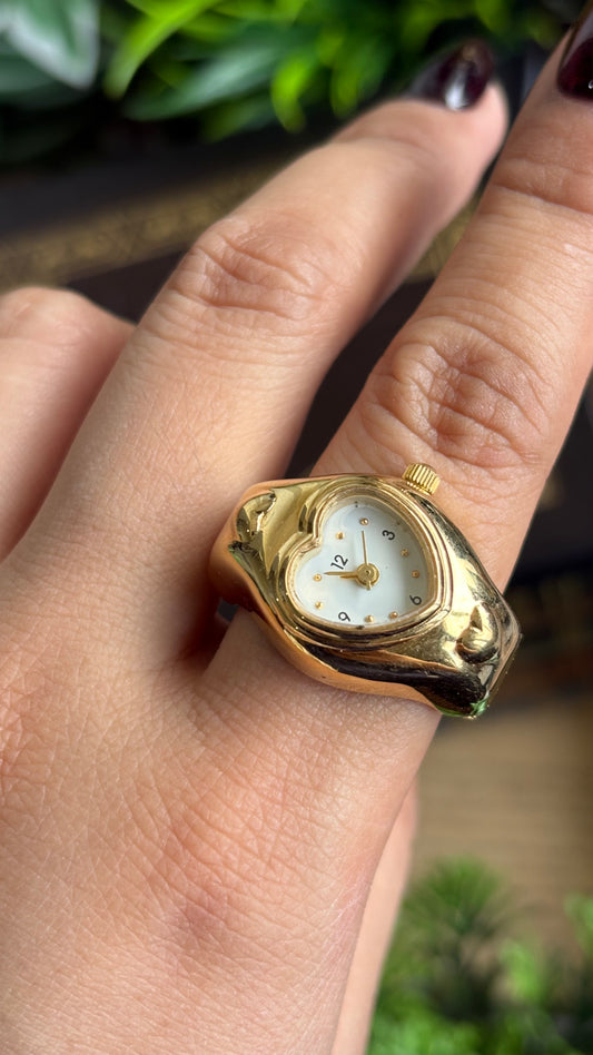Vintage FADA Ring Watch in Gold Tone Heart Face