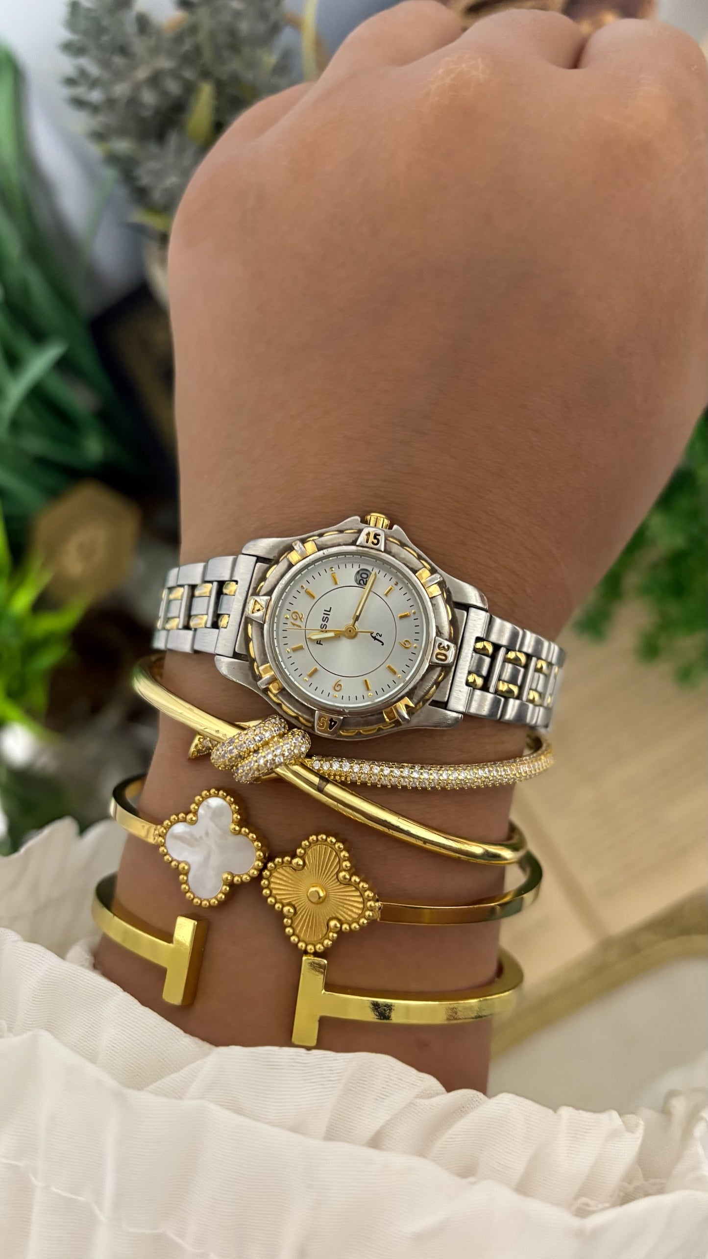 Vintage Fossil Date Window Watch in Two-Tone Quartz