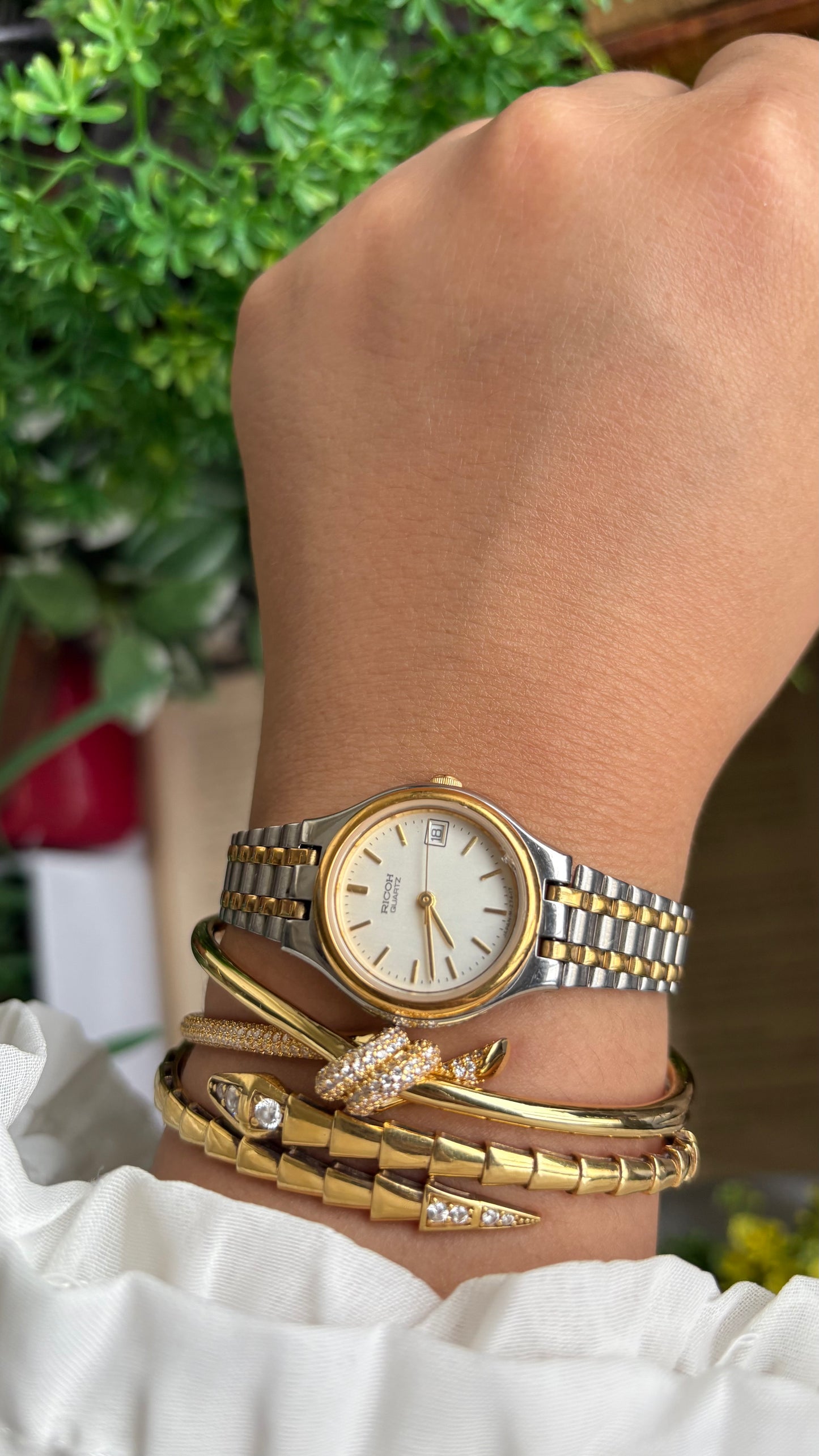 Vintage Ricoh Elemex Corp Watch in Two-Tone with Date Window