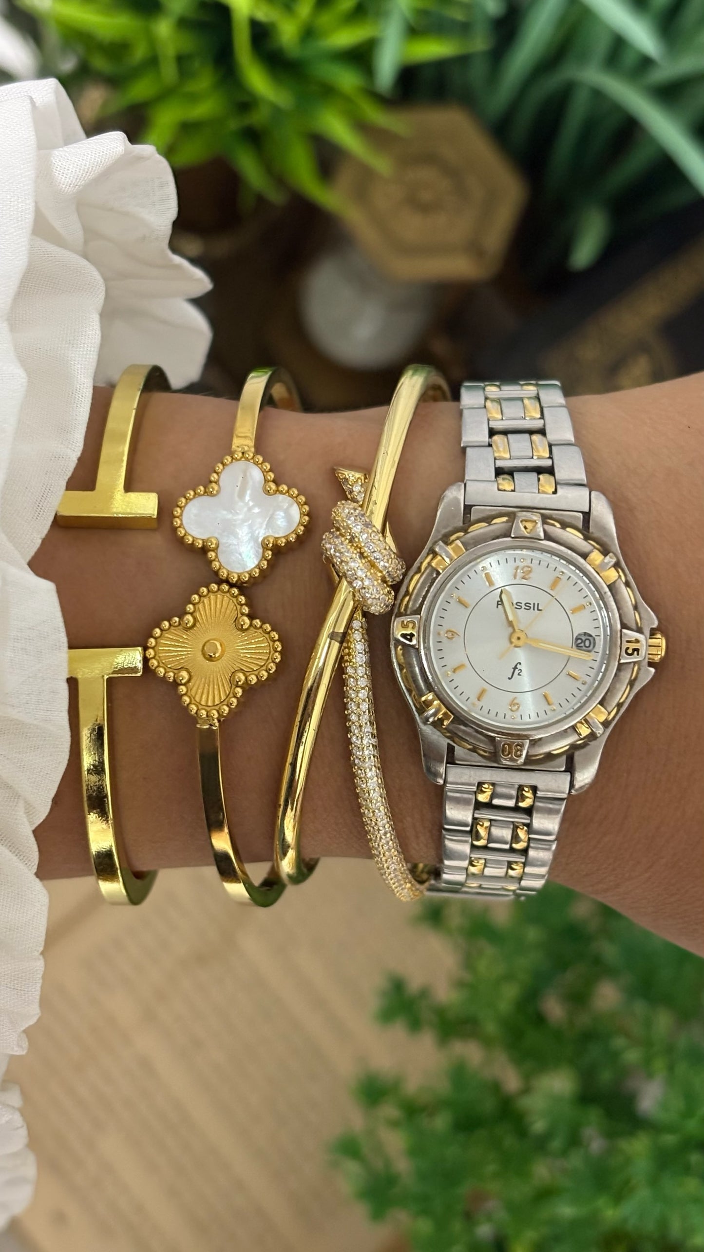 Vintage Fossil Date Window Watch in Two-Tone Quartz