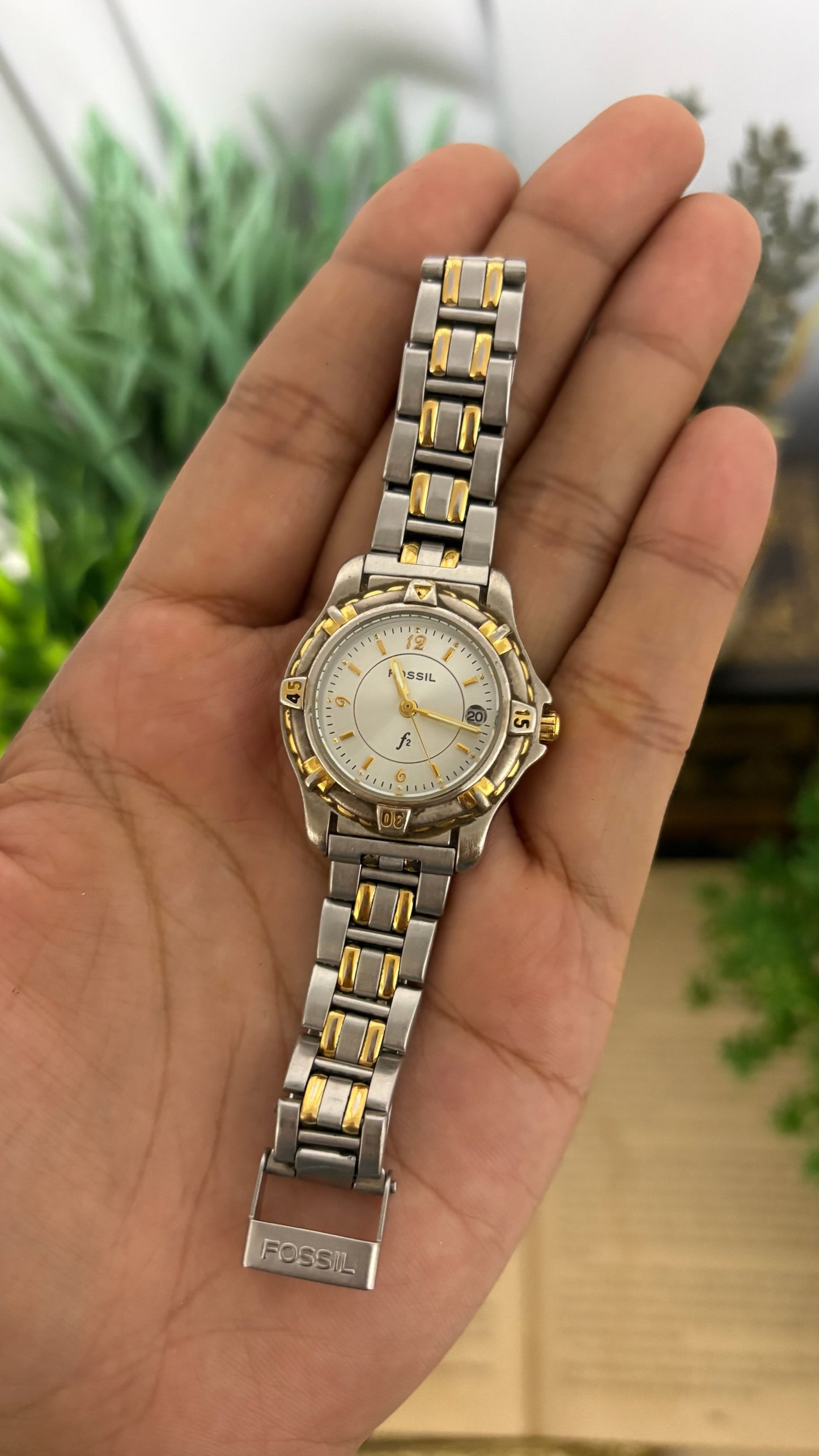 Vintage Fossil Date Window Watch in Two-Tone Quartz