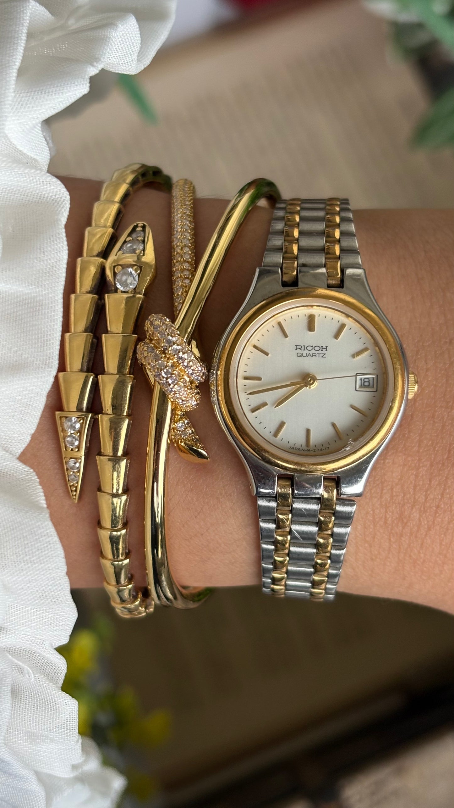 Vintage Ricoh Elemex Corp Watch in Two-Tone with Date Window