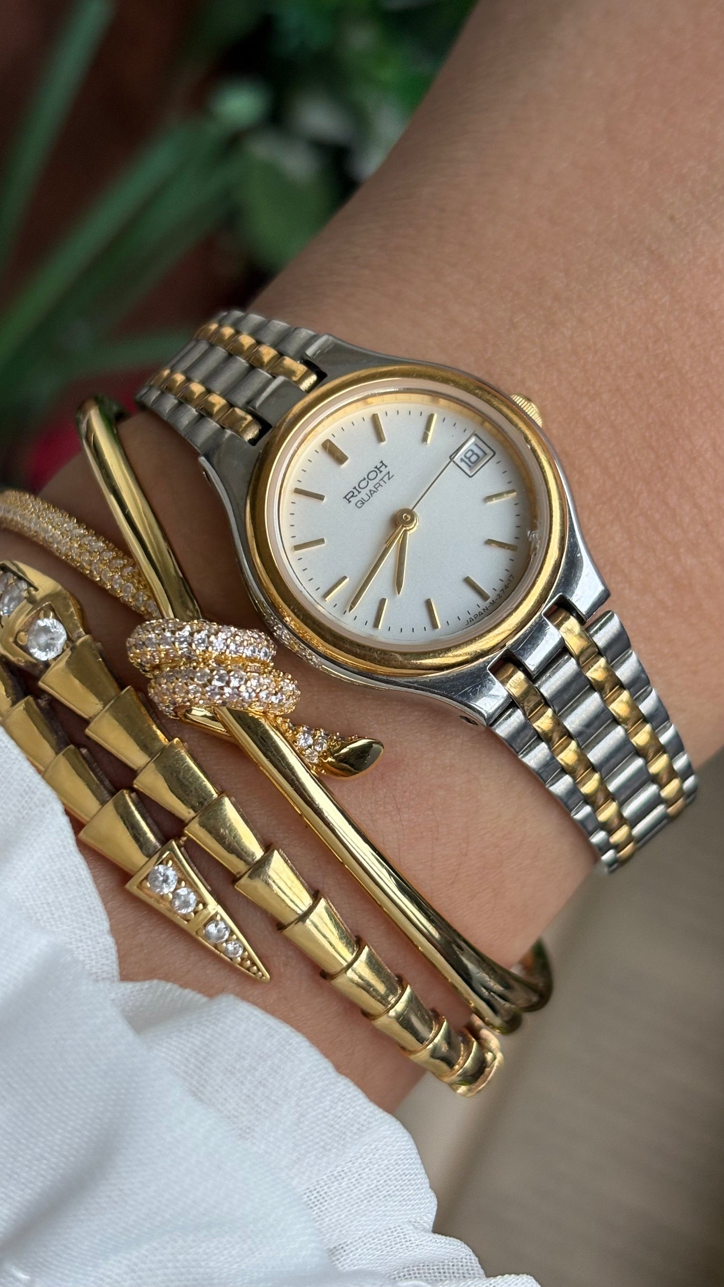 Vintage Ricoh Elemex Corp Watch in Two-Tone with Date Window