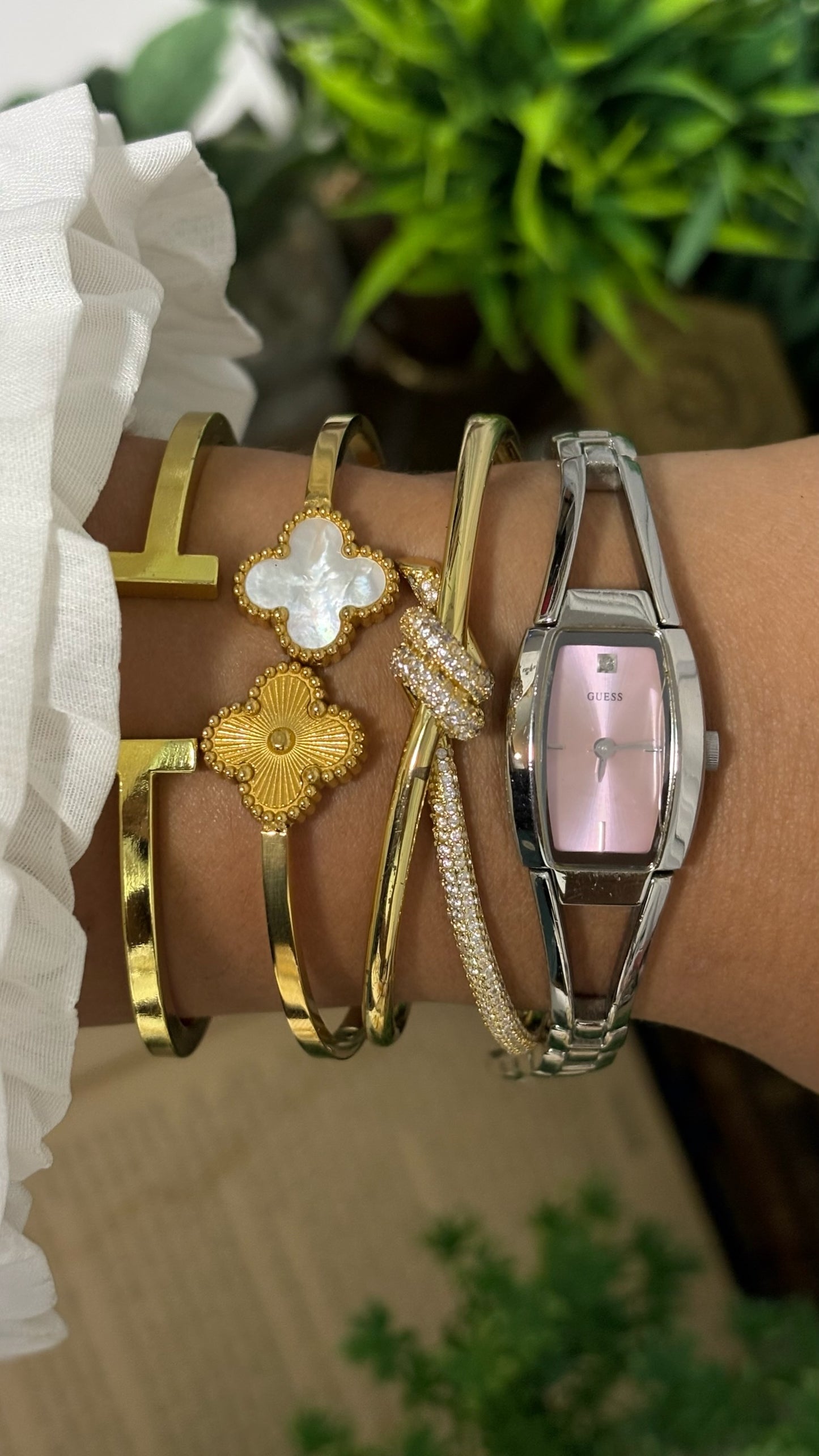 Vintage Guess Pink Dial Barrel Watch in Silver Tone Quartz