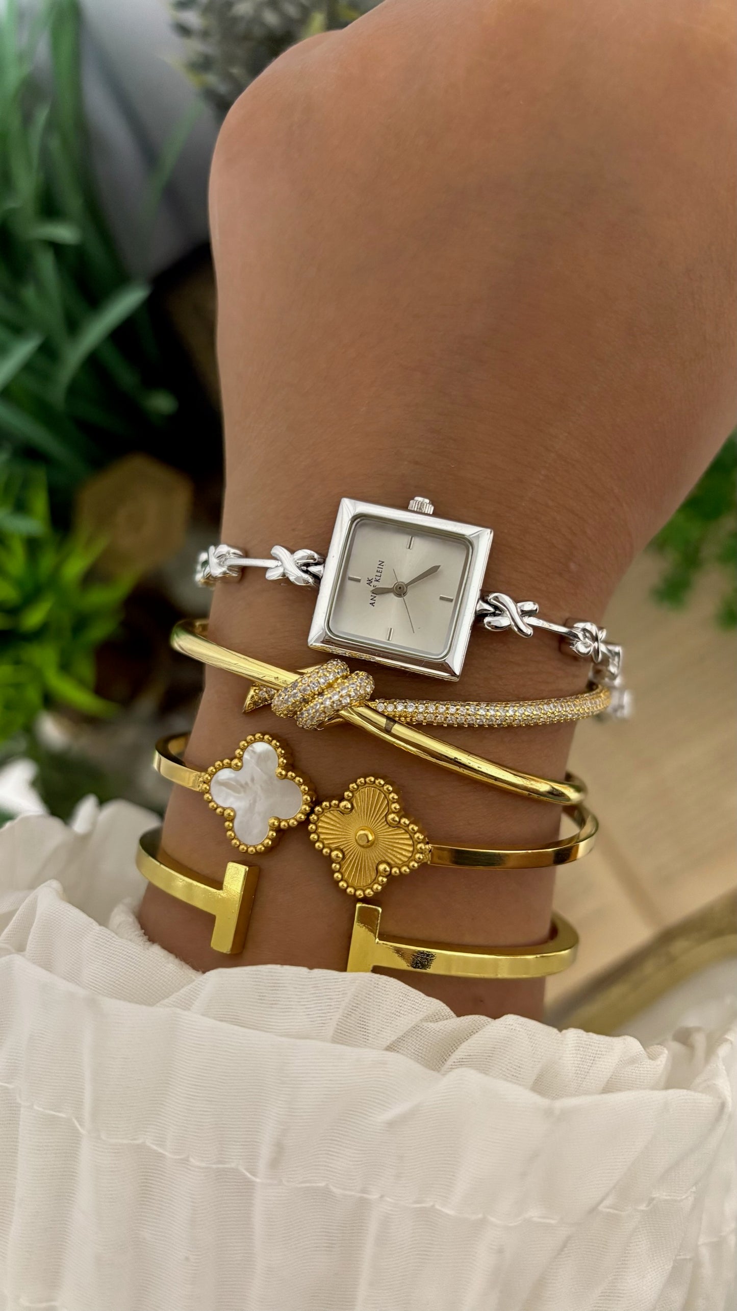 Vintage Anne Klein Cross Bracelet Watch in Silver Tone Quartz