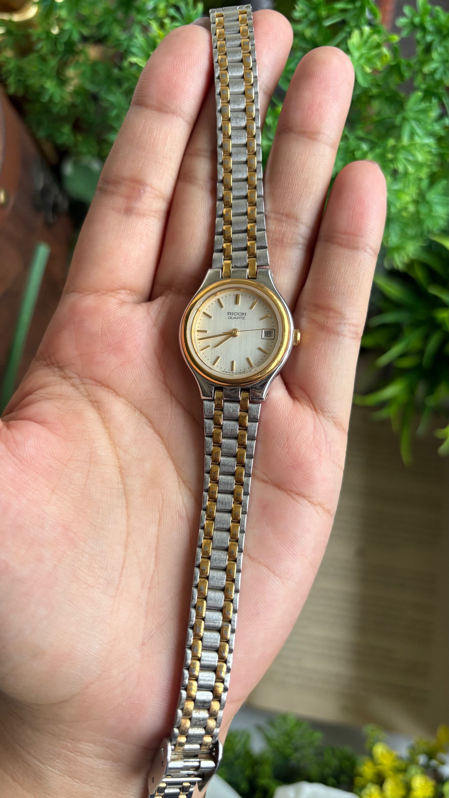 Vintage Ricoh Elemex Corp Watch in Two-Tone with Date Window