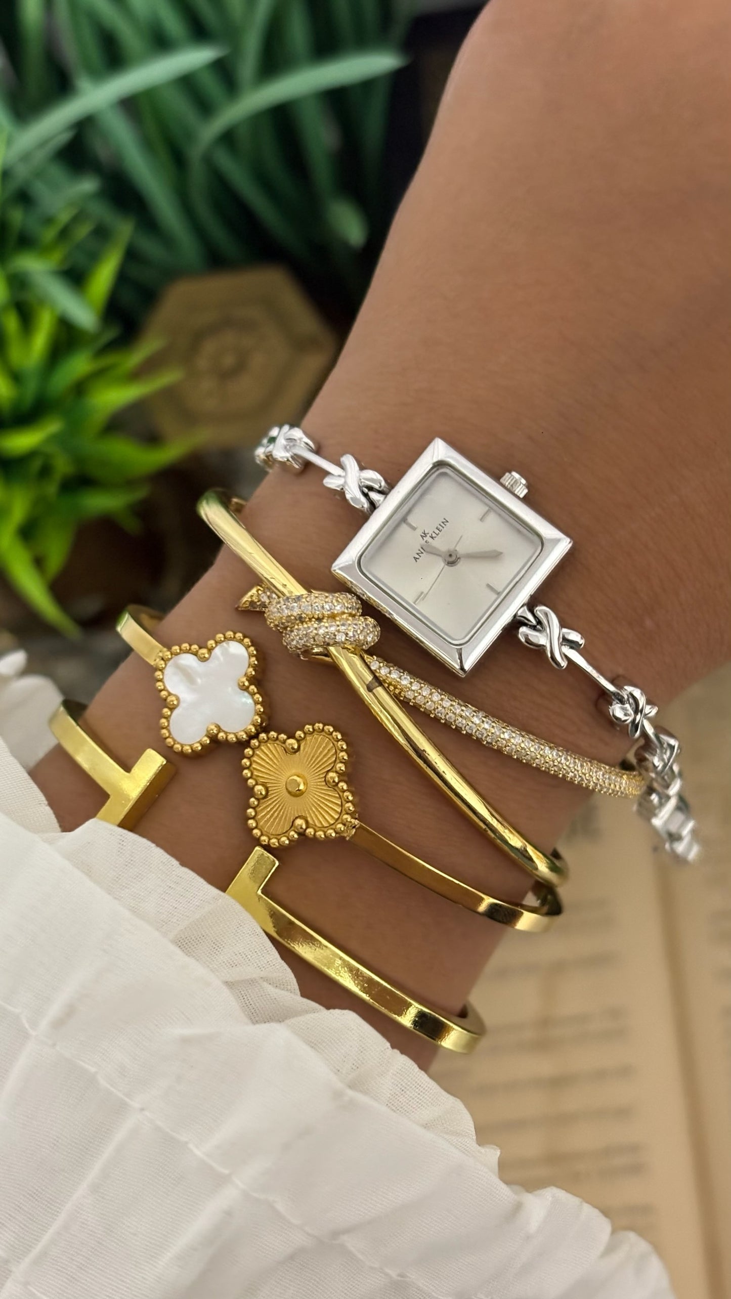 Vintage Anne Klein Cross Bracelet Watch in Silver Tone Quartz