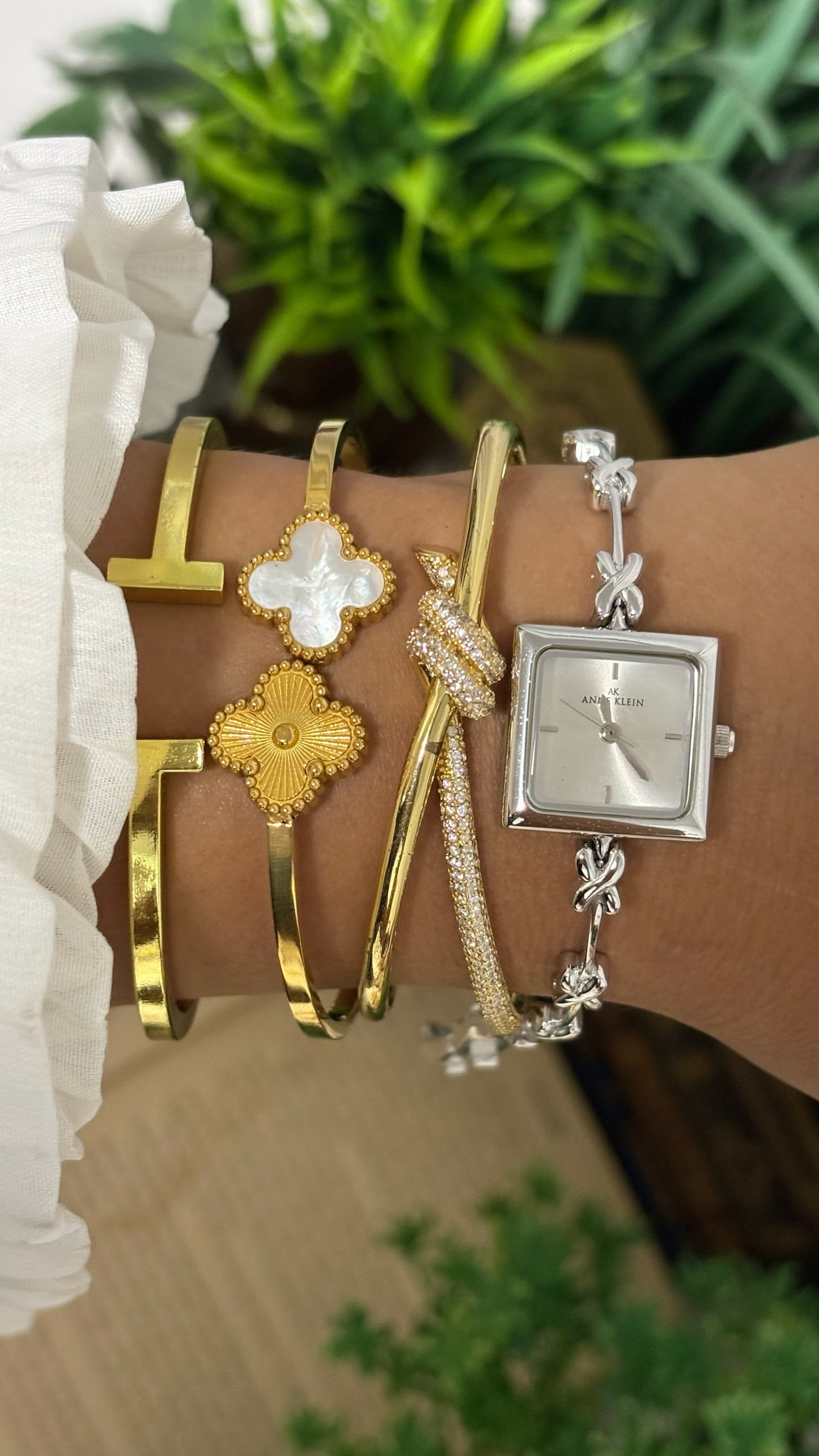 Vintage Anne Klein Cross Bracelet Watch in Silver Tone Quartz