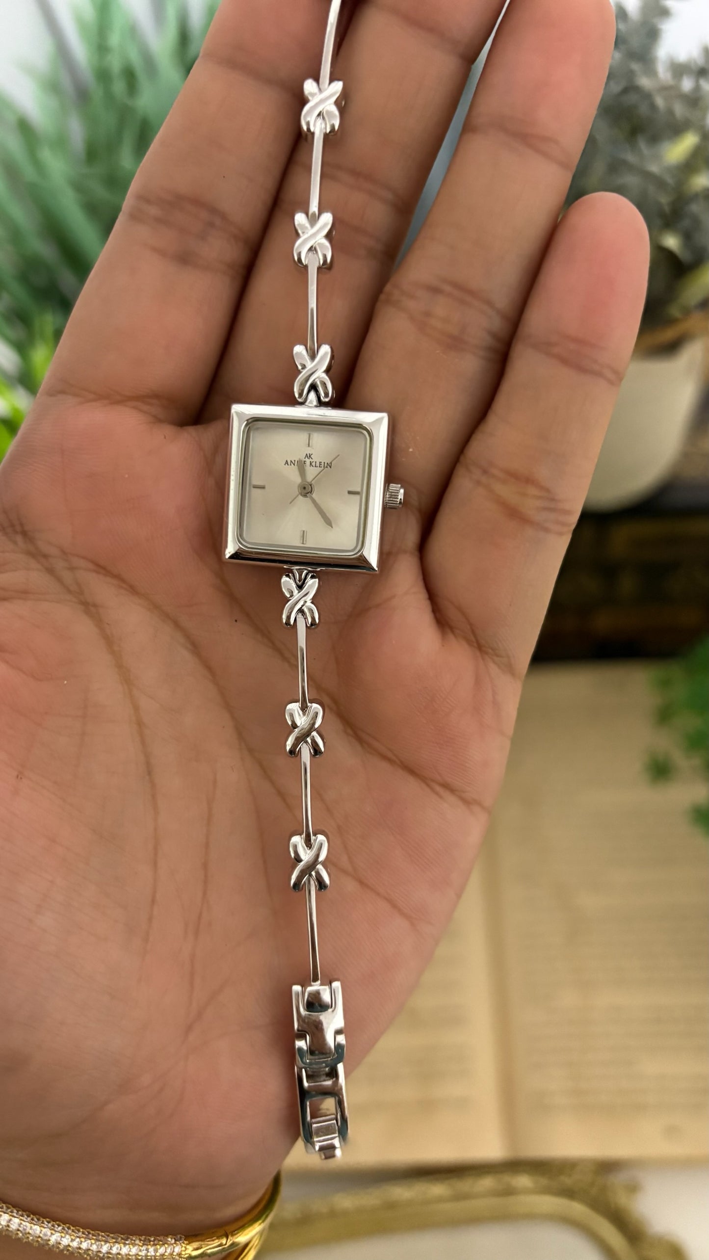 Vintage Anne Klein Cross Bracelet Watch in Silver Tone Quartz