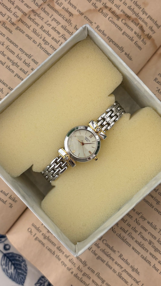 Rare Boxed Vintage Lancetti Milano Rhinestone Accent Bracelet Watch in Two-Tone Quartz