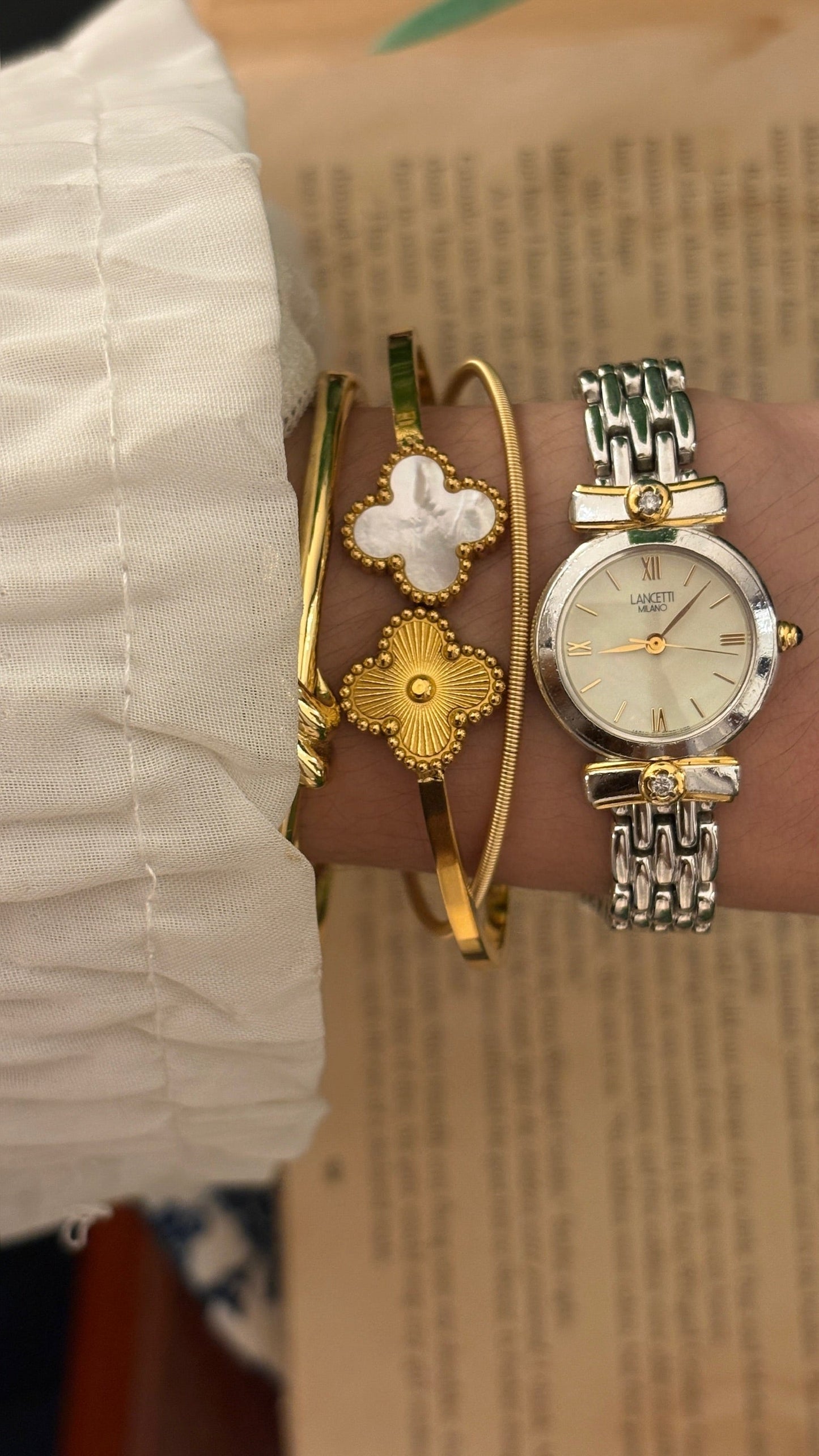 Rare Boxed Vintage Lancetti Milano Rhinestone Accent Bracelet Watch in Two-Tone Quartz