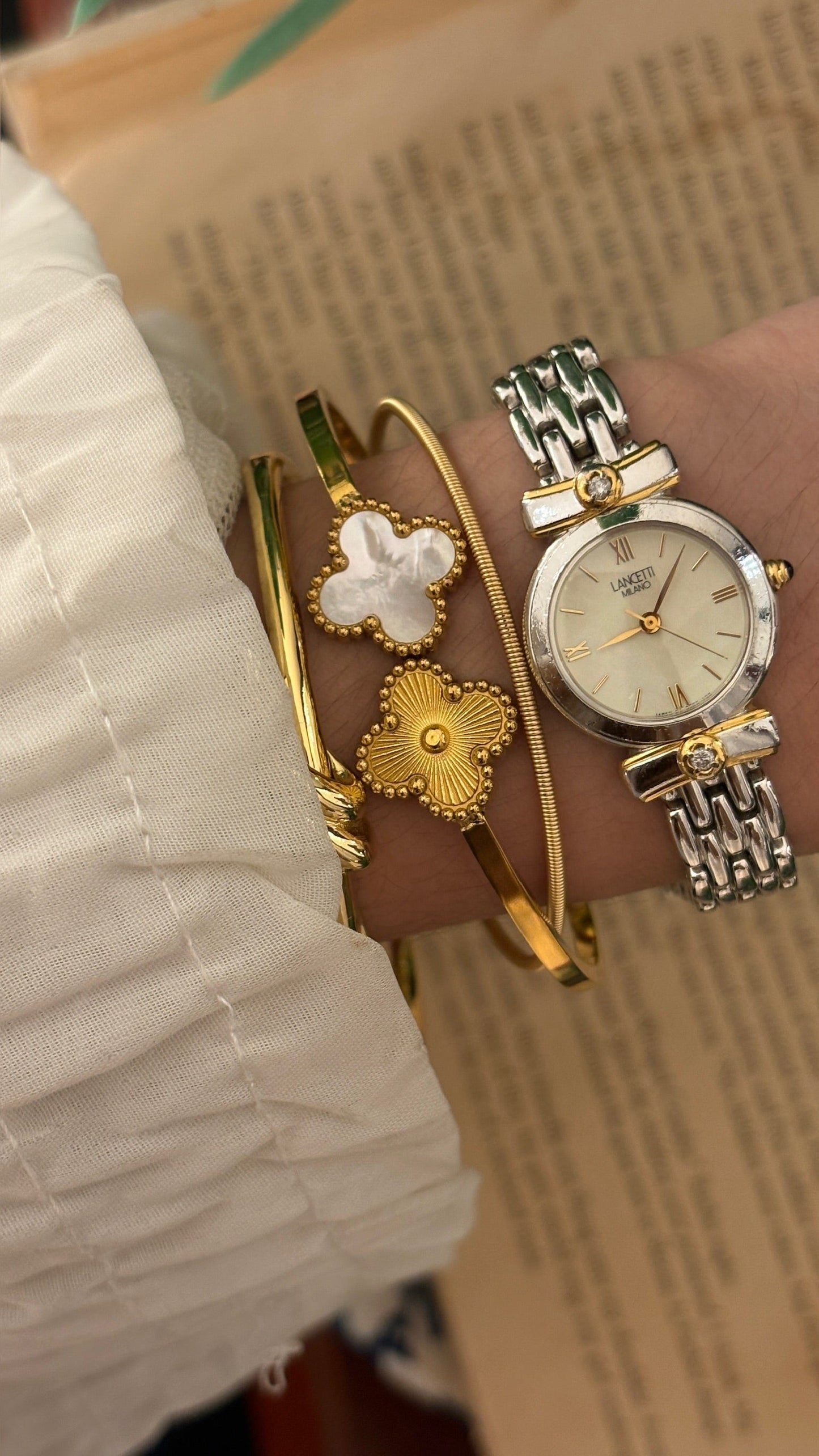 Rare Boxed Vintage Lancetti Milano Rhinestone Accent Bracelet Watch in Two-Tone Quartz