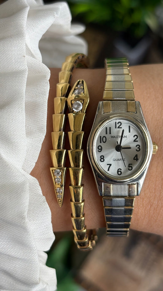 Vintage Waltham Watch in Two-Tone Stretch Band Oval Face
