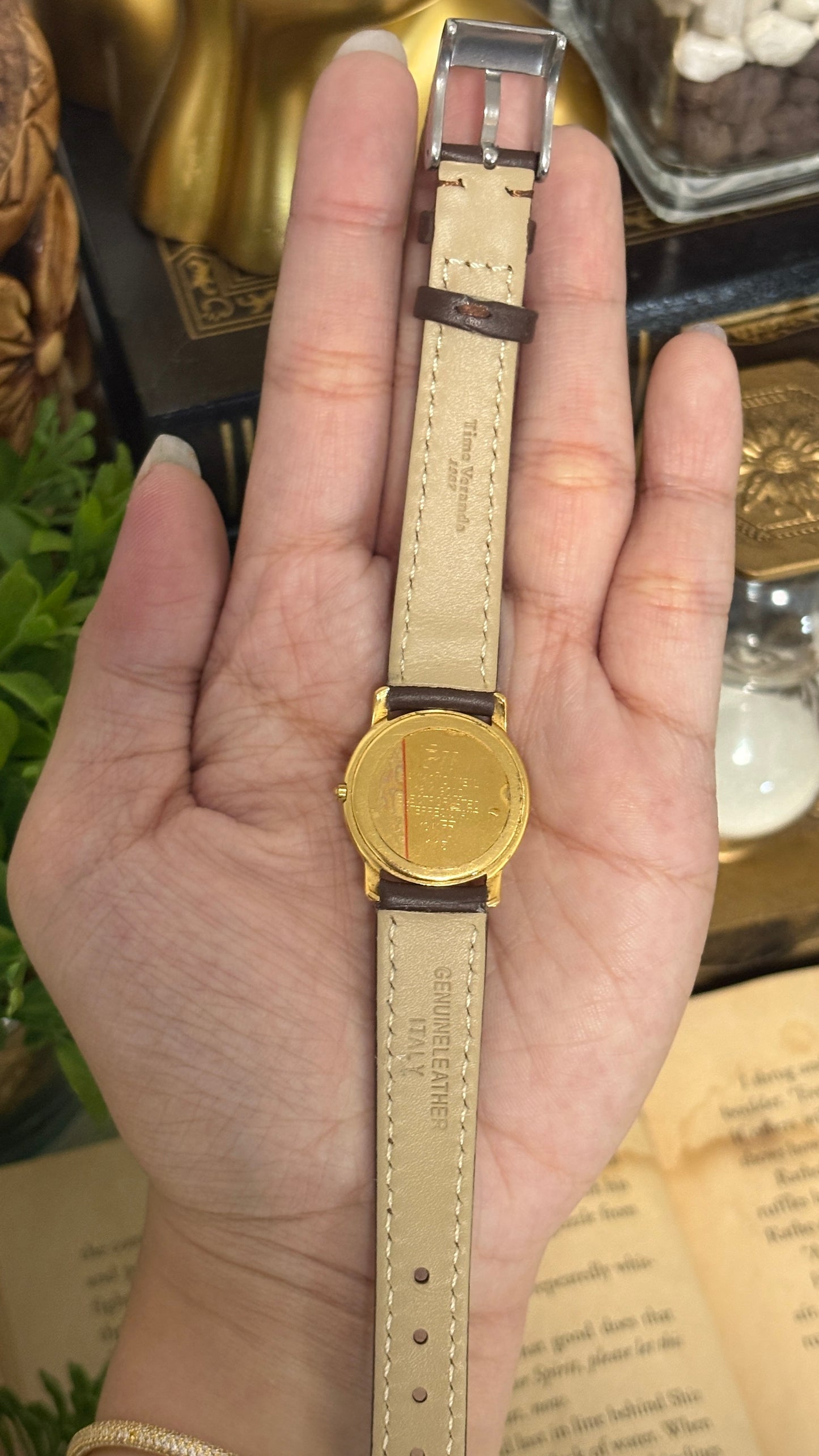 Vintage Raymond Weil Swiss Roman Dial Watch in Gold Tone Quartz Brown Leather Straps