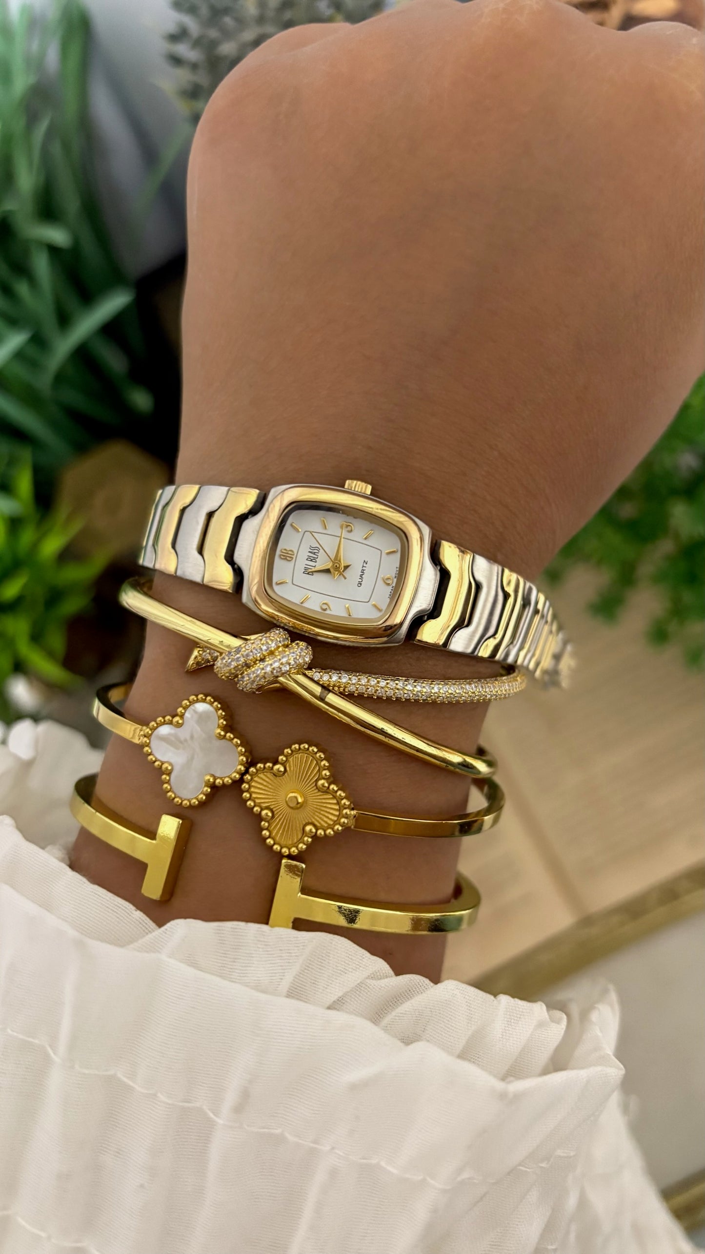 Vintage Bill Blass Mini Tank Watch in Two-Tone Quartz
