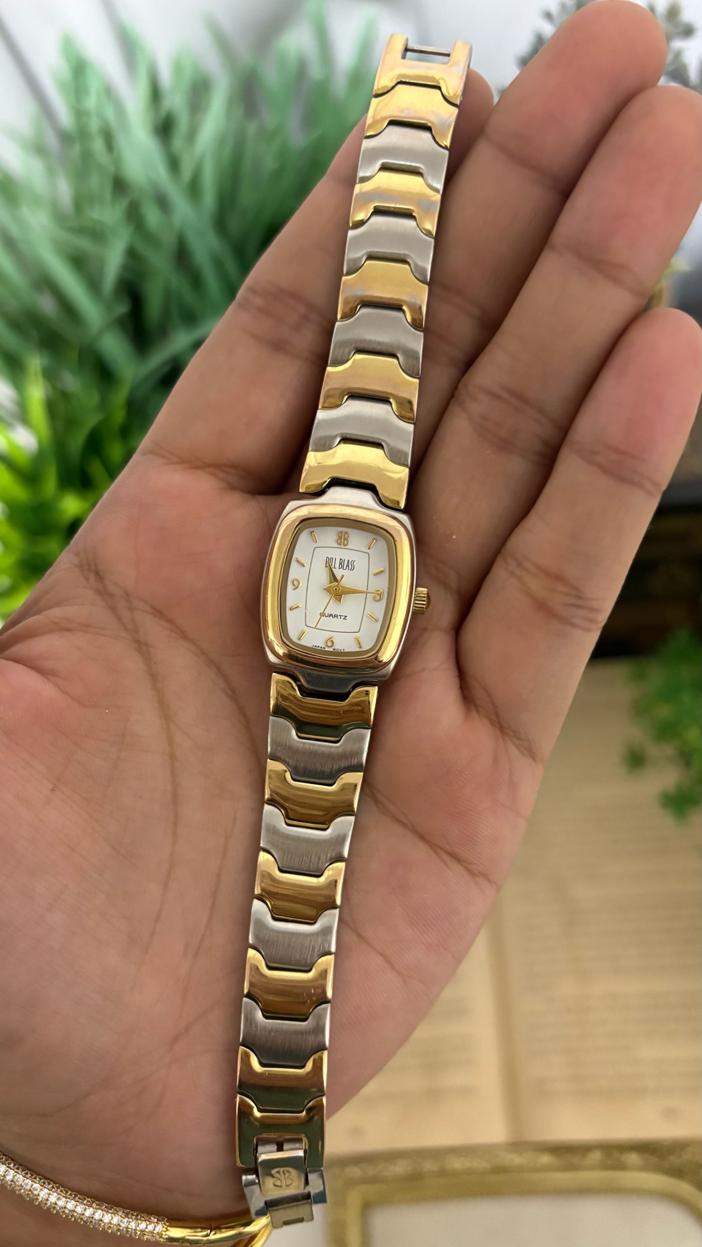 Vintage Bill Blass Mini Tank Watch in Two-Tone Quartz