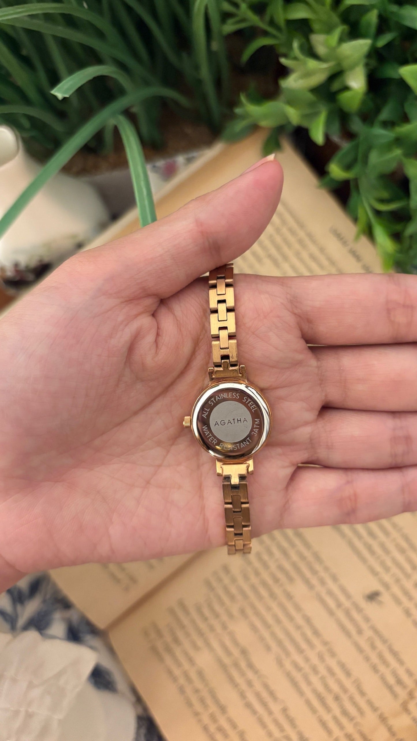 Rare Boxed Vintage Agatha Paris Rhinestone Bezel Watch in Rose Gold Tone Quartz