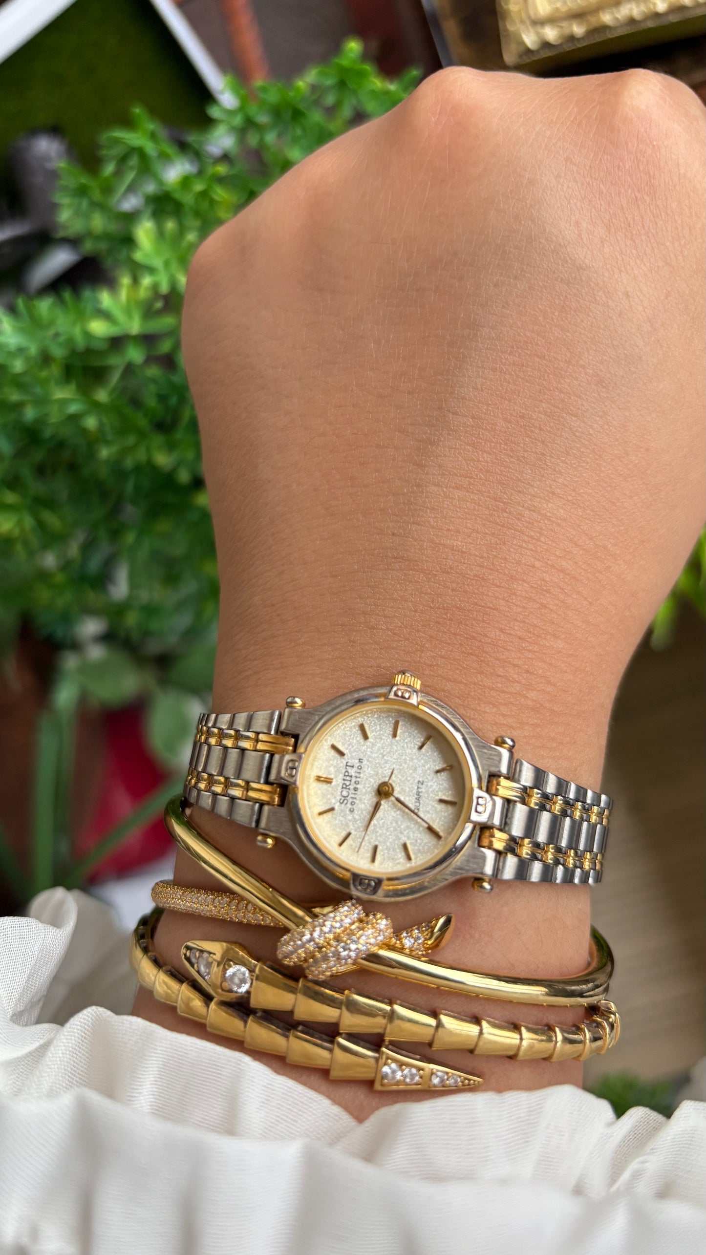 Vintage Script Collection Watch in Two-Tone Gucci Style