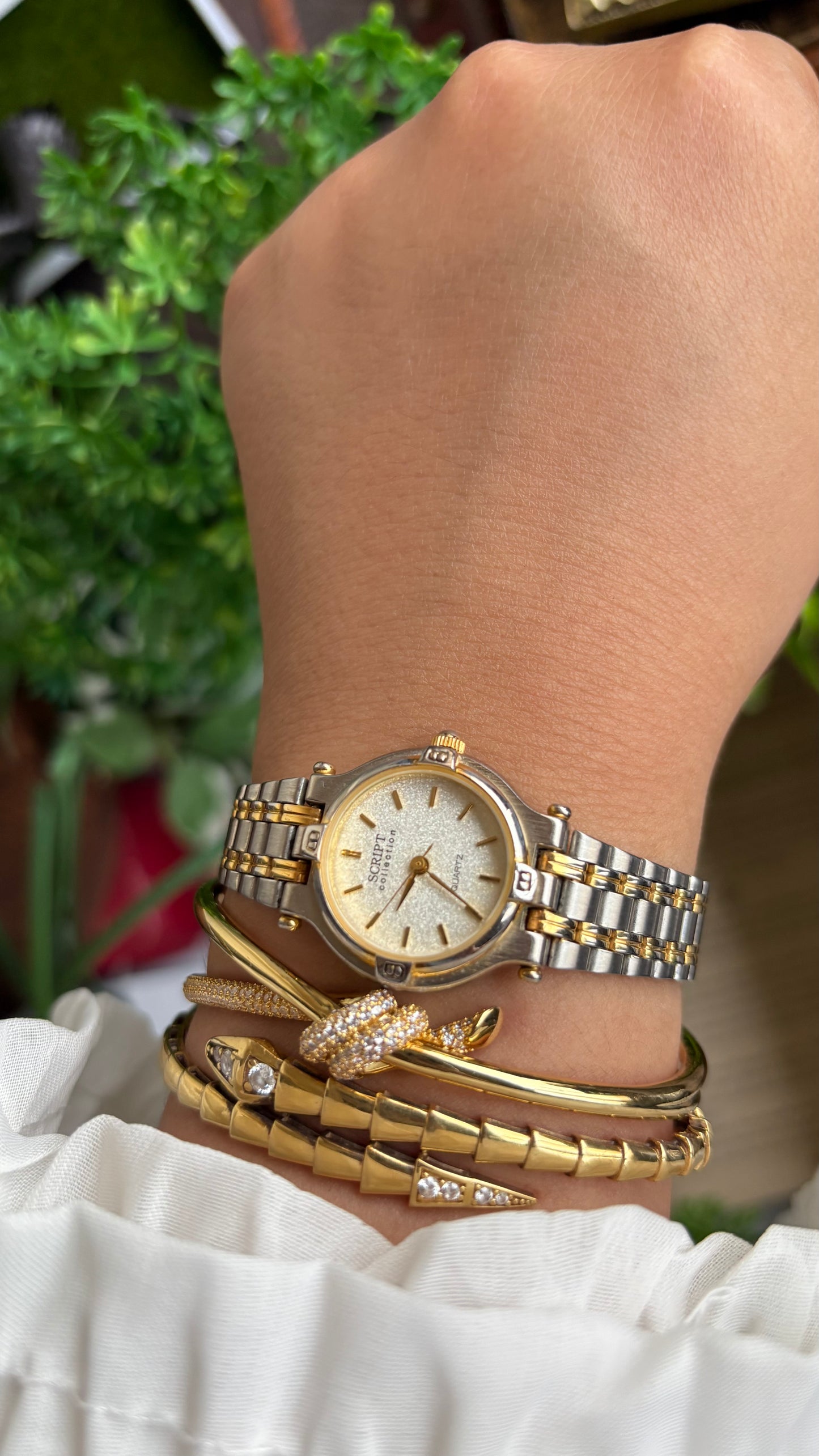 Vintage Script Collection Watch in Two-Tone Gucci Style