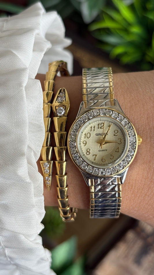 Vintage Gruen Bejeweled Watch in Two-Tone Textured Dial