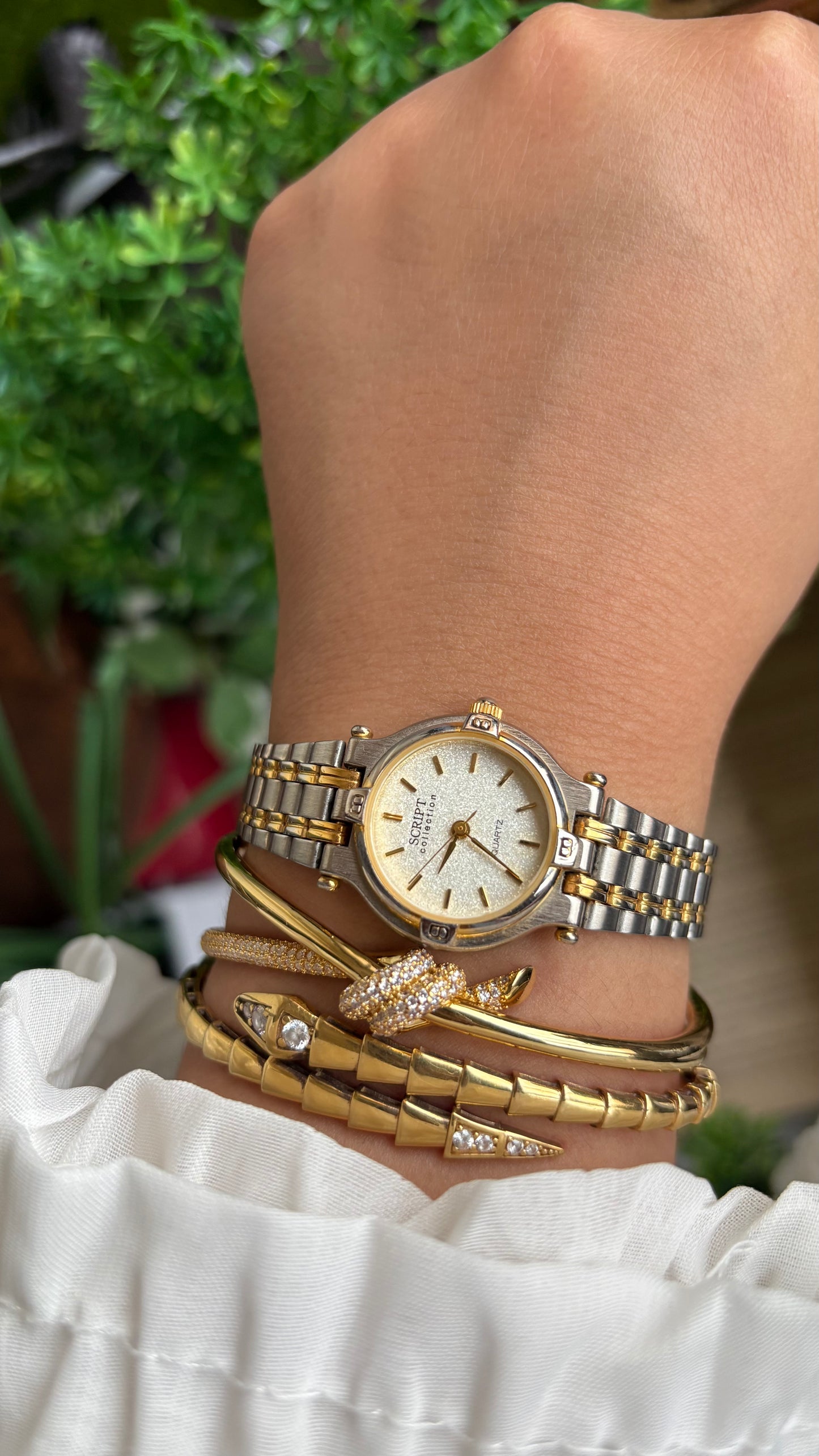 Vintage Script Collection Watch in Two-Tone Gucci Style