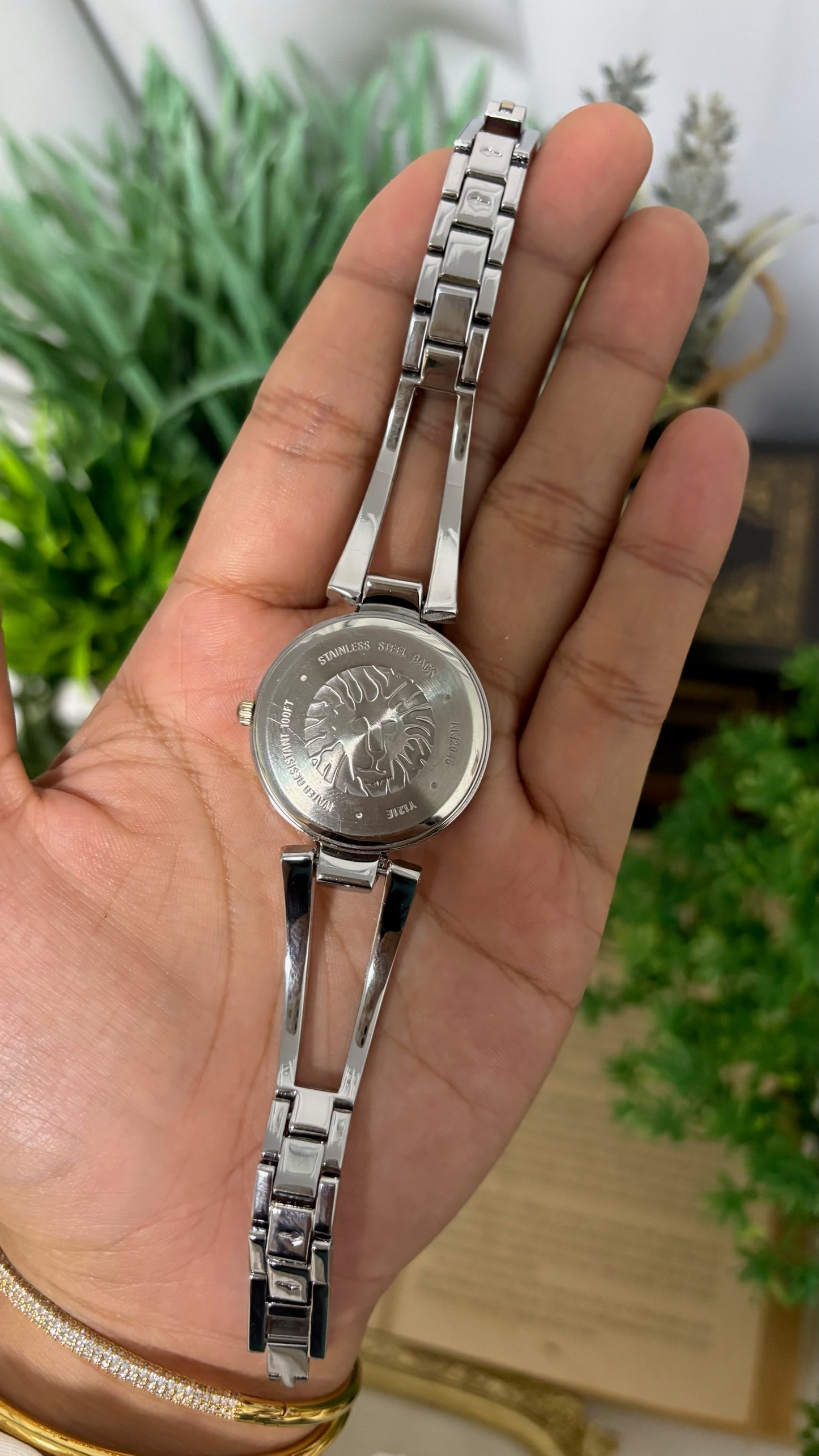 Vintage Anne Klein Open Link Bangle Watch in Silver Tone Silver Sunray Dial Quartz