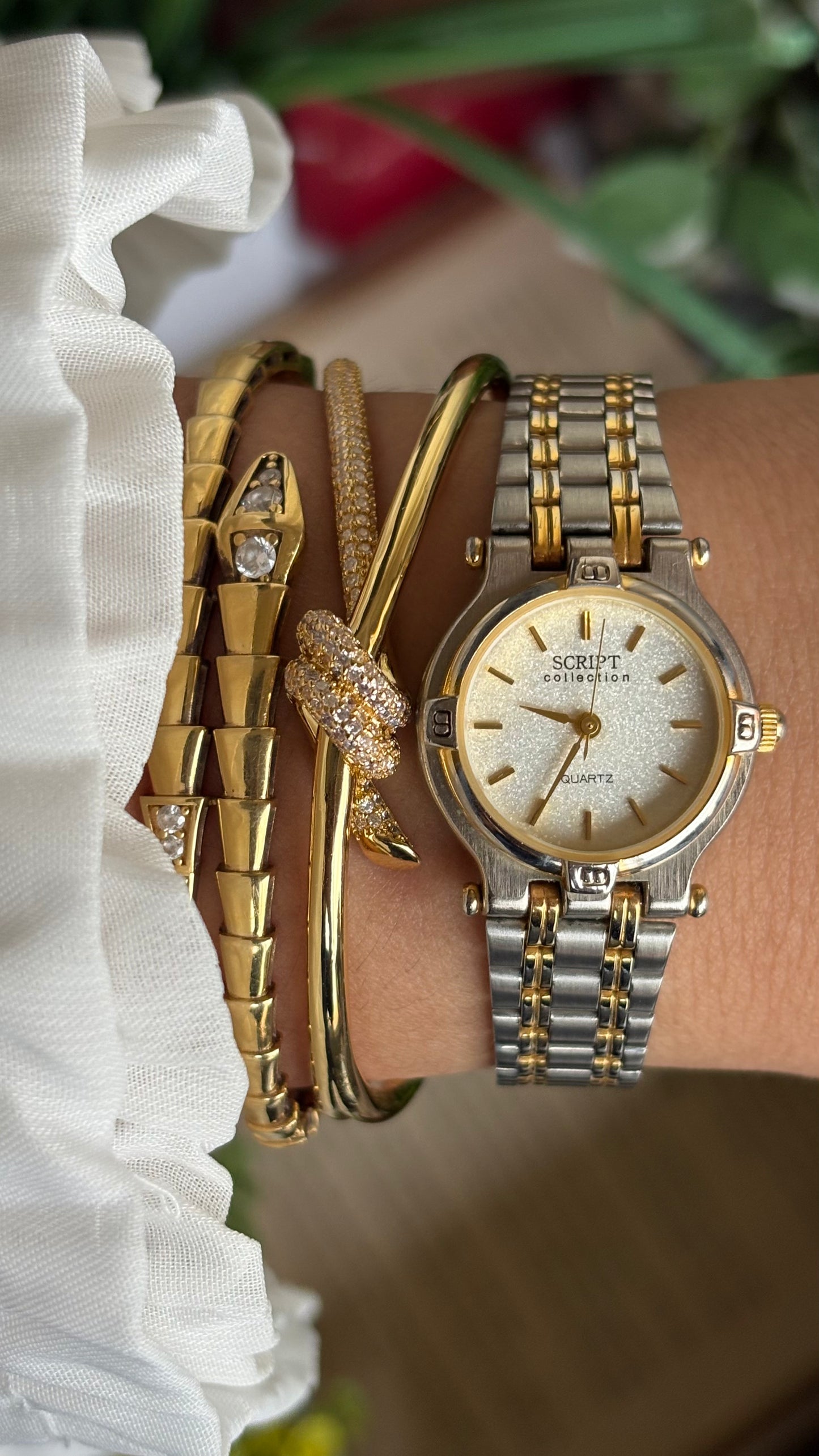 Vintage Script Collection Watch in Two-Tone Gucci Style