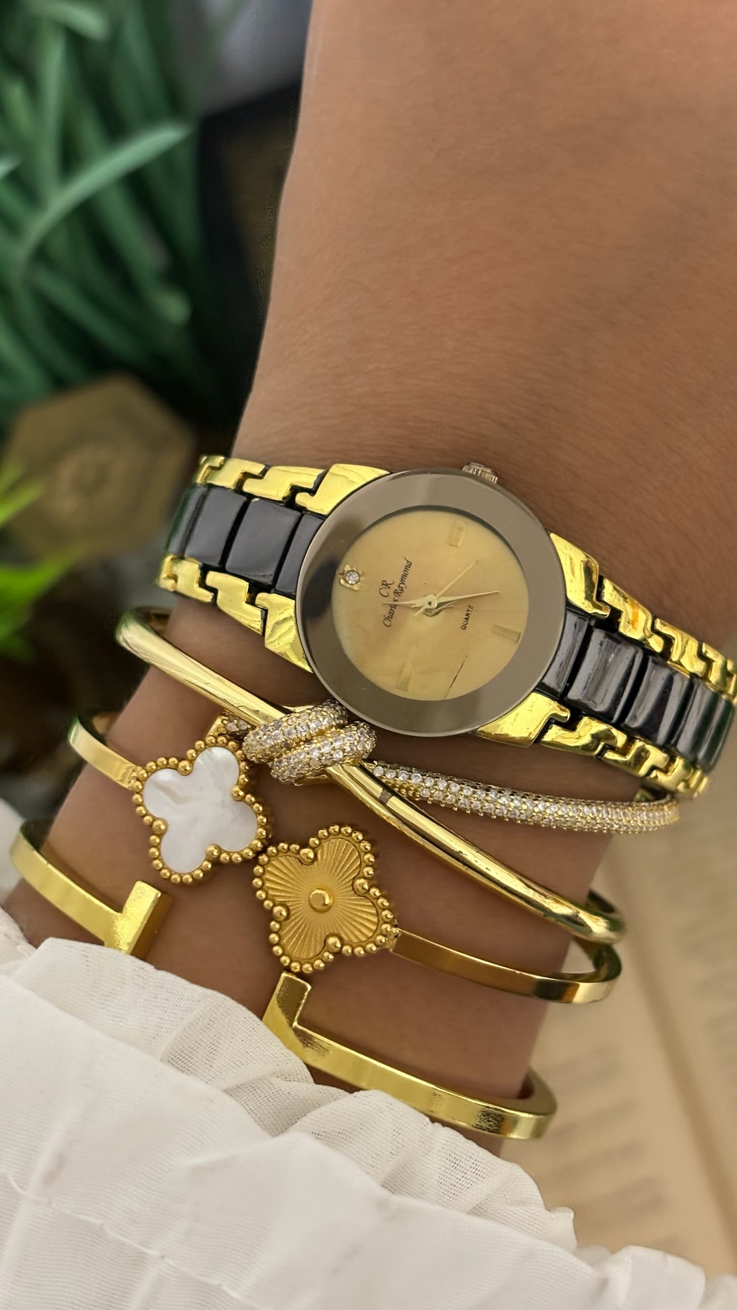 Vintage Charles Raymond Diamond Accent Watch in Two-Tone Gold and Gunmetal Grey Quartz