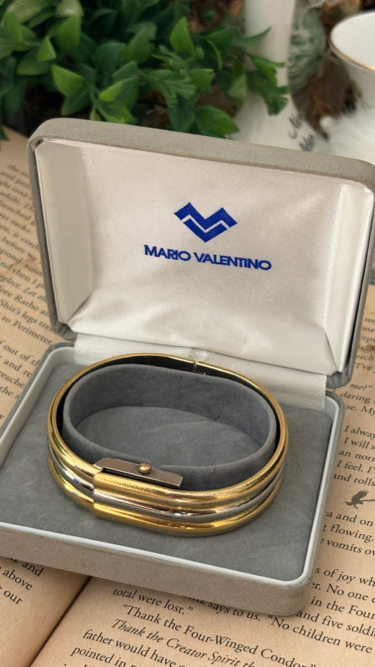 Rare Boxed Mario Valentino Peekaboo Bangle Watch in Two-Tone Quartz
