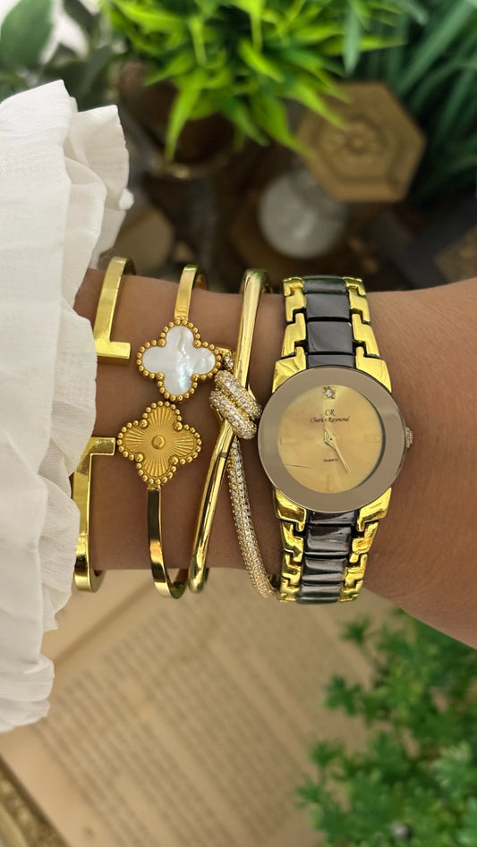 Vintage Charles Raymond Diamond Accent Watch in Two-Tone Gold and Gunmetal Grey Quartz