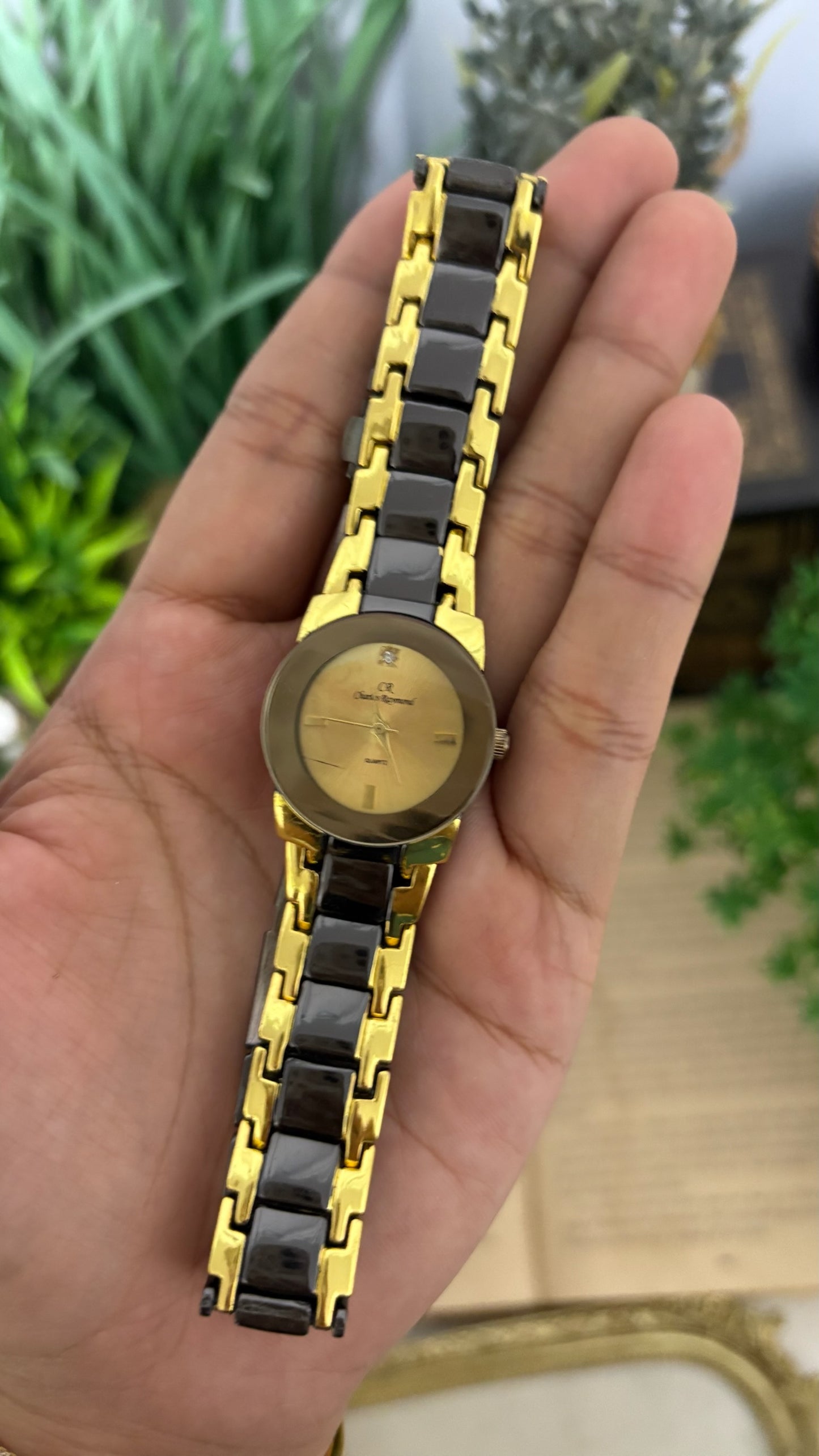 Vintage Charles Raymond Diamond Accent Watch in Two-Tone Gold and Gunmetal Grey Quartz