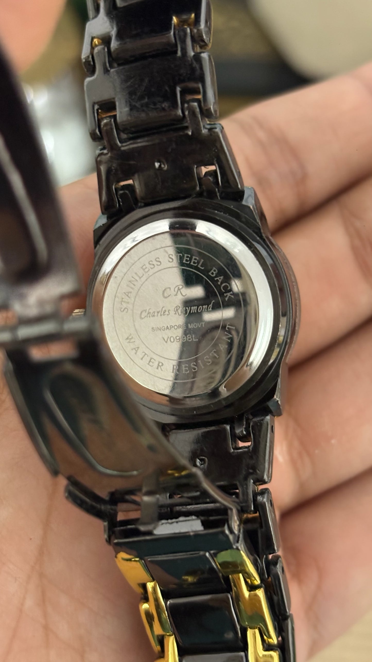 Vintage Charles Raymond Diamond Accent Watch in Two-Tone Gold and Gunmetal Grey Quartz